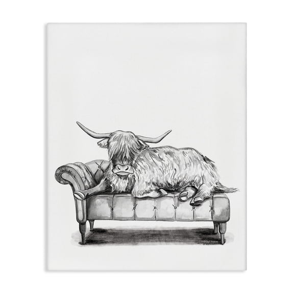 Stupell Industries Contemporary Longhorn Lounging on Couch Canvas Art, 16 x 20, by Rachel Nieman