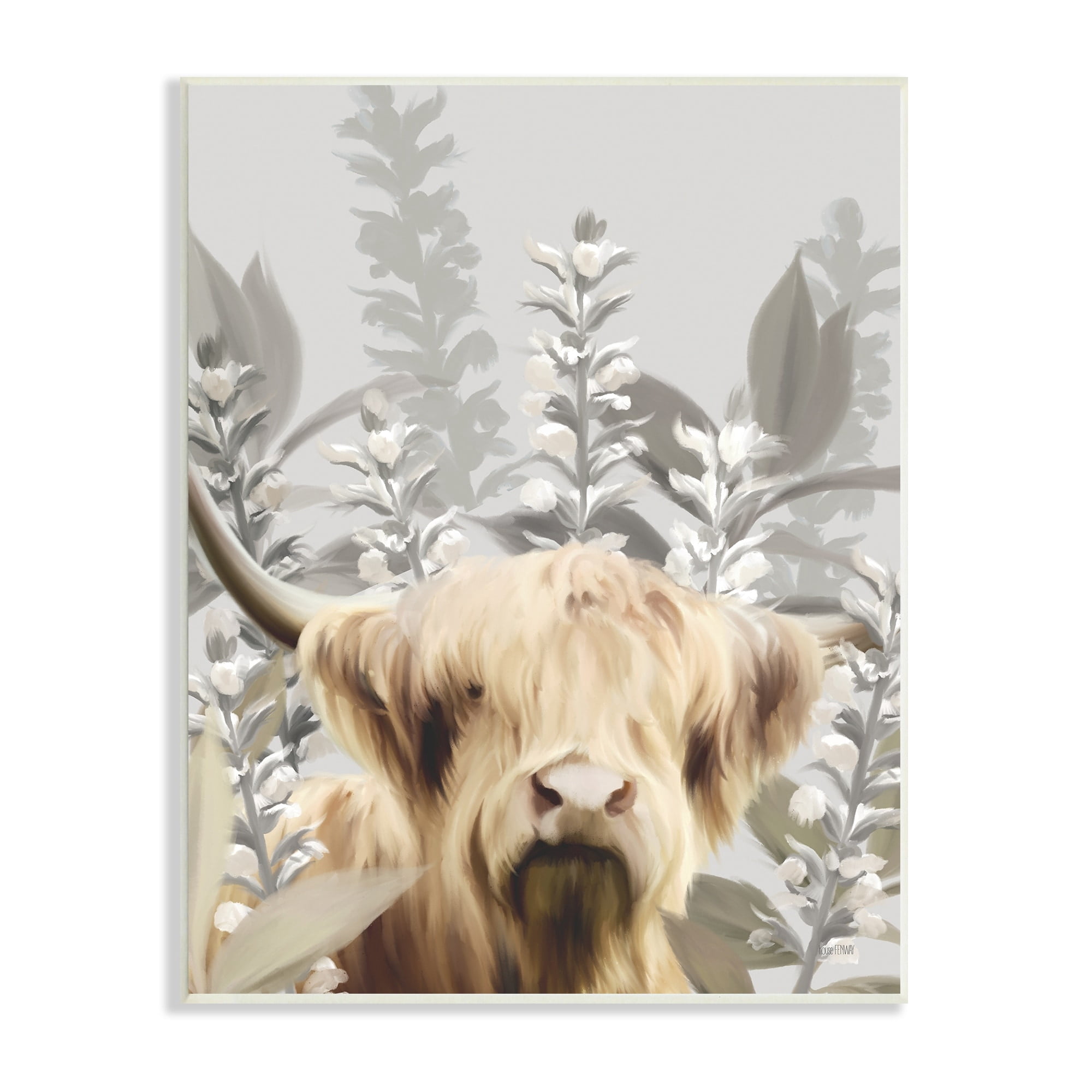 Stupell Industries Longhorn Portrait Shaggy Cattle Tall Forest Plants, 13 x 19,Design by House Fenway
