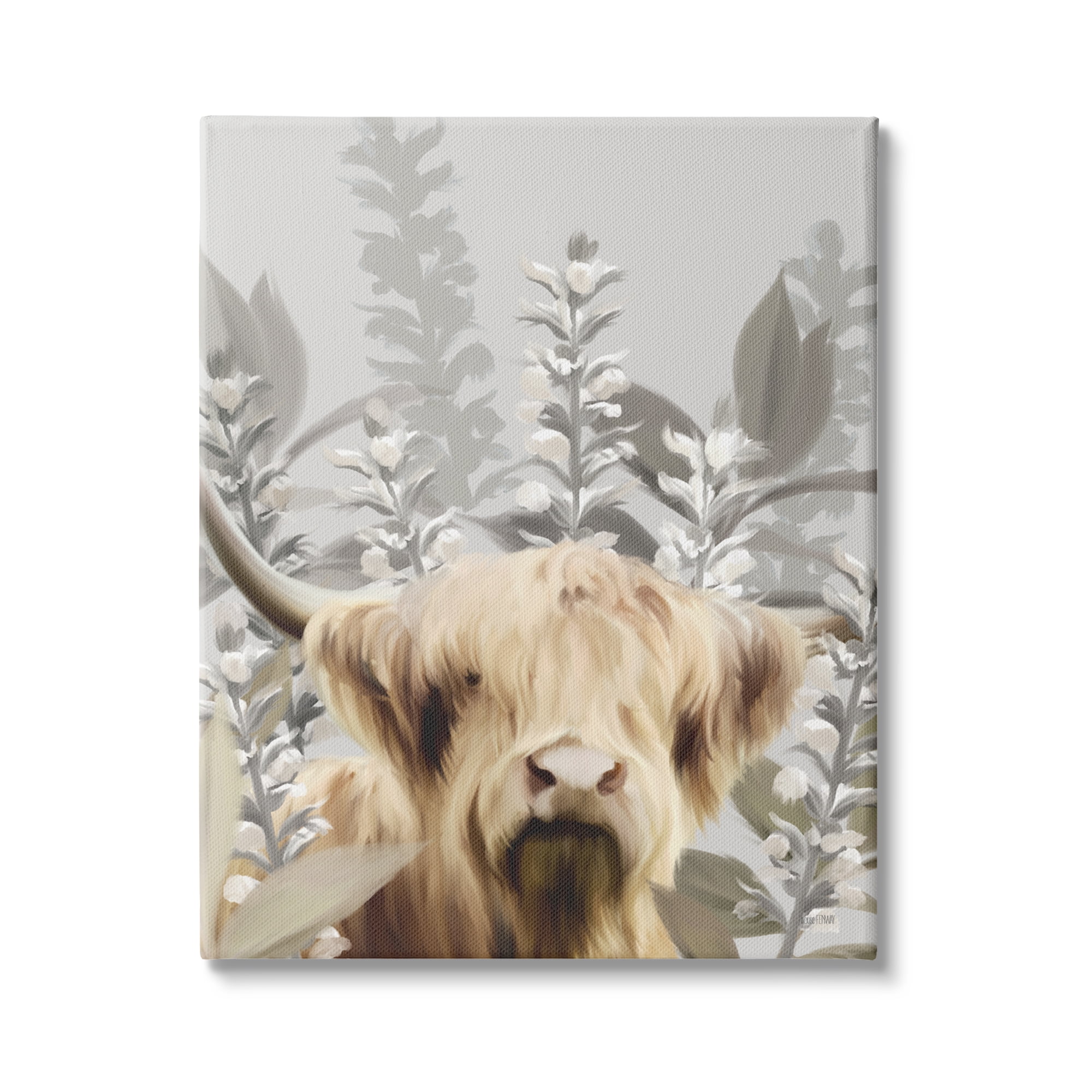 Stupell Industries Longhorn Portrait Shaggy Cattle Tall Forest Plants, 36 x 48,Design by House Fenway