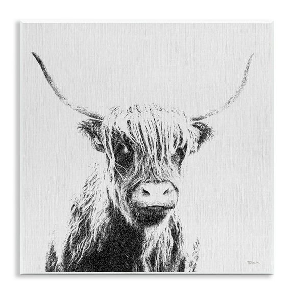 Stupell Industries Longhorn Sketch in Grey Animals Painting Unframed Art Print Wall Art, 12 x 12