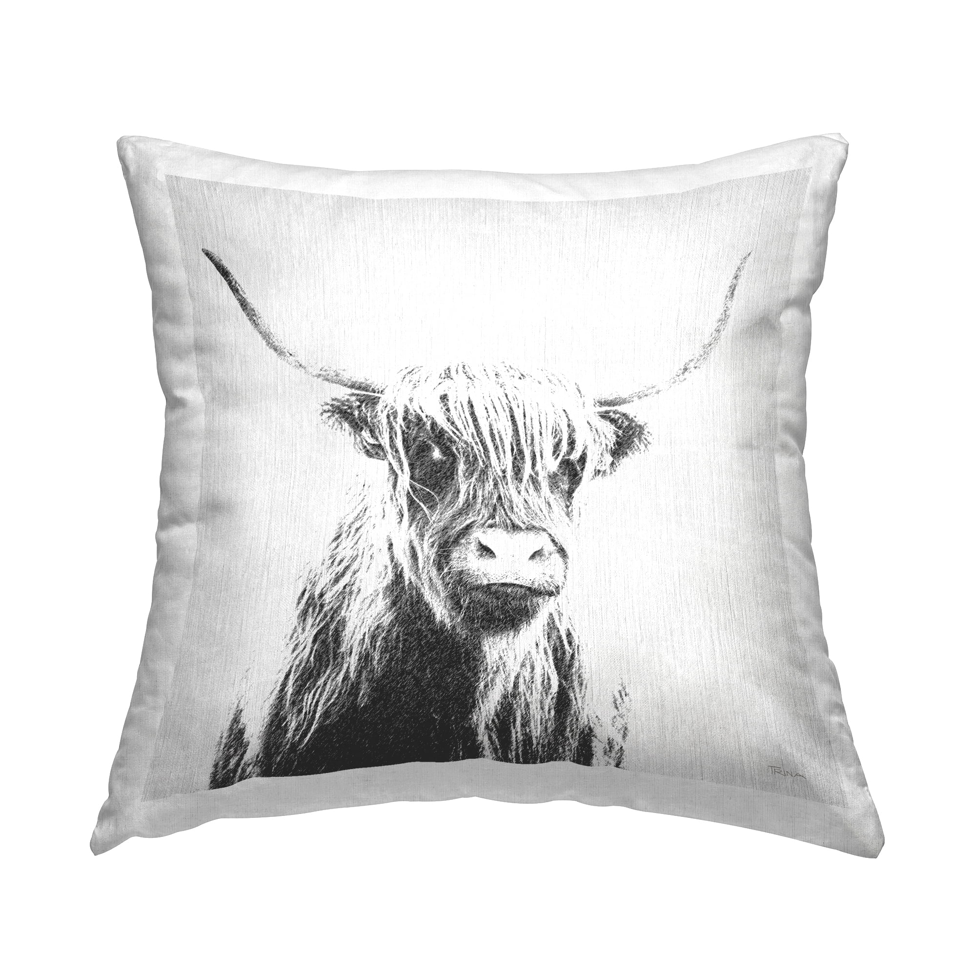 Stupell Industries Longhorn Sketch in Grey Decorative Printed Throw Pillow Design by Katrina Craven.