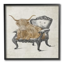 Stupell Industries Longhorn & Vintage Armchair Animals & Insects Painting Black Framed Art Print Wall Art, 12 x 12