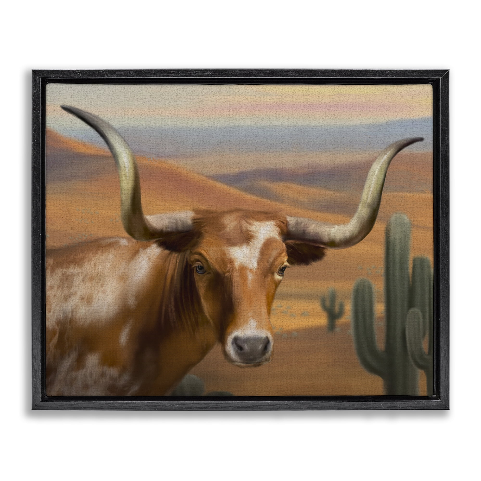Stupell Industries Longhorn Western Landscape Black Framed Floater Canvas Wall Art, design by Matthew Piotrowicz
