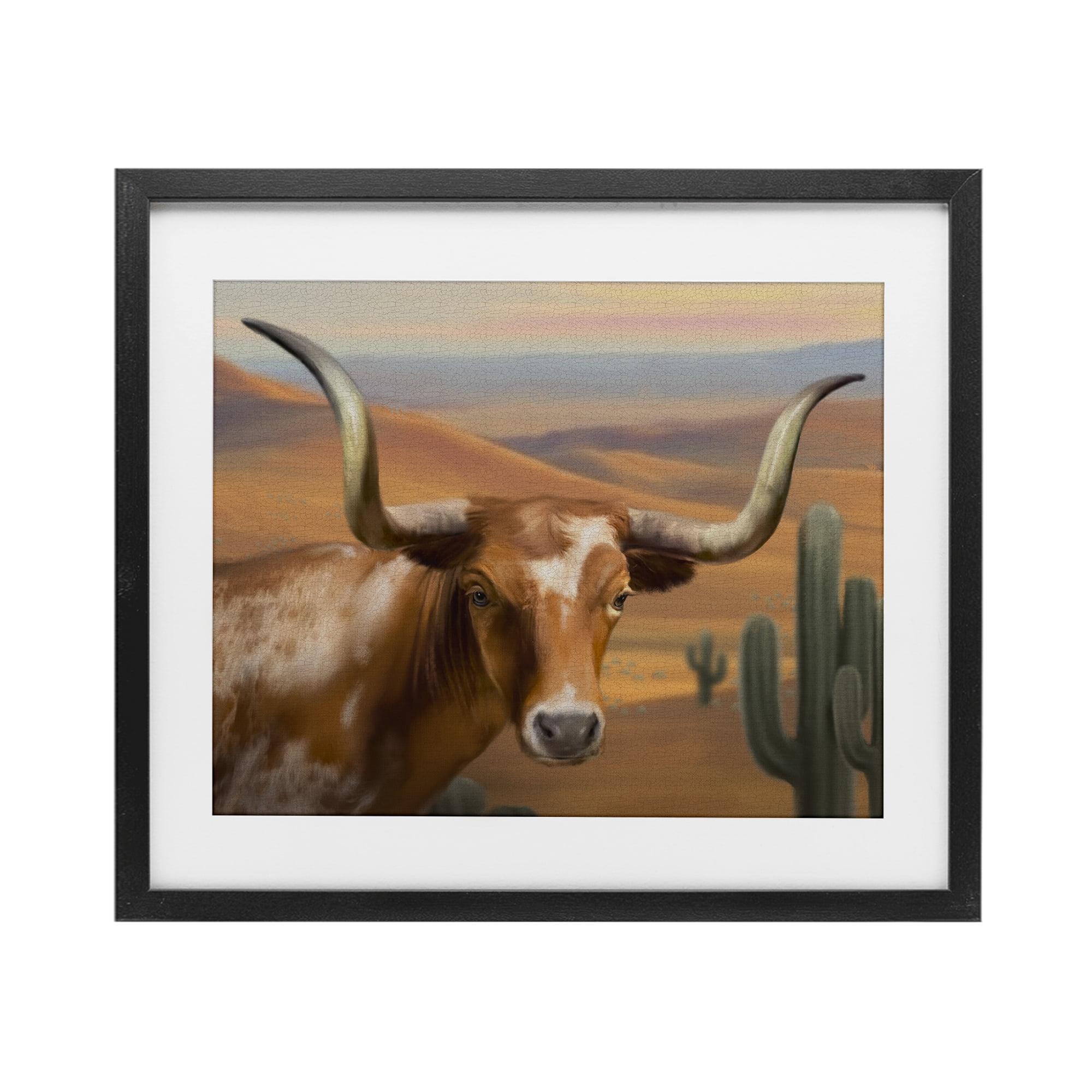 Stupell Industries Longhorn Western Landscape Black Framed Print Under Glass, design by Matthew Piotrowicz