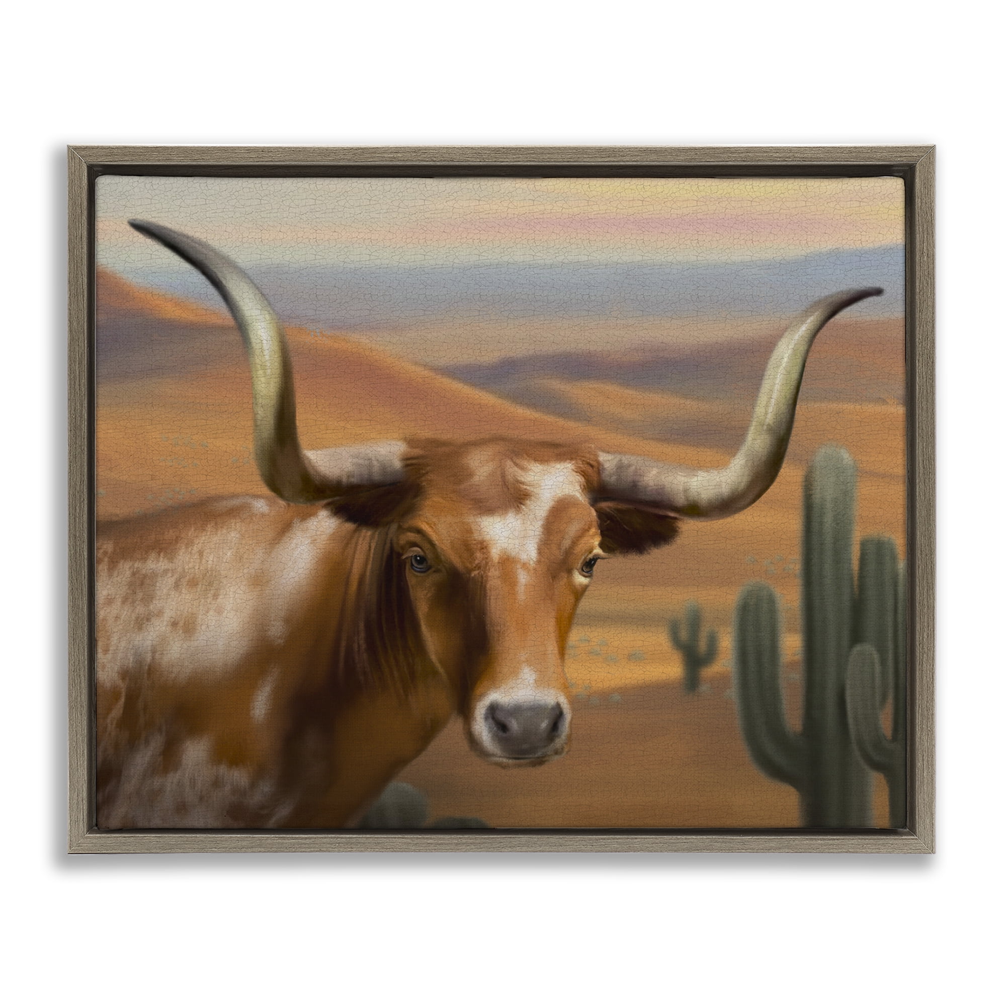 Stupell Industries Longhorn Western Landscape Brown Framed Floater Canvas Wall Art, design by Matthew Piotrowicz
