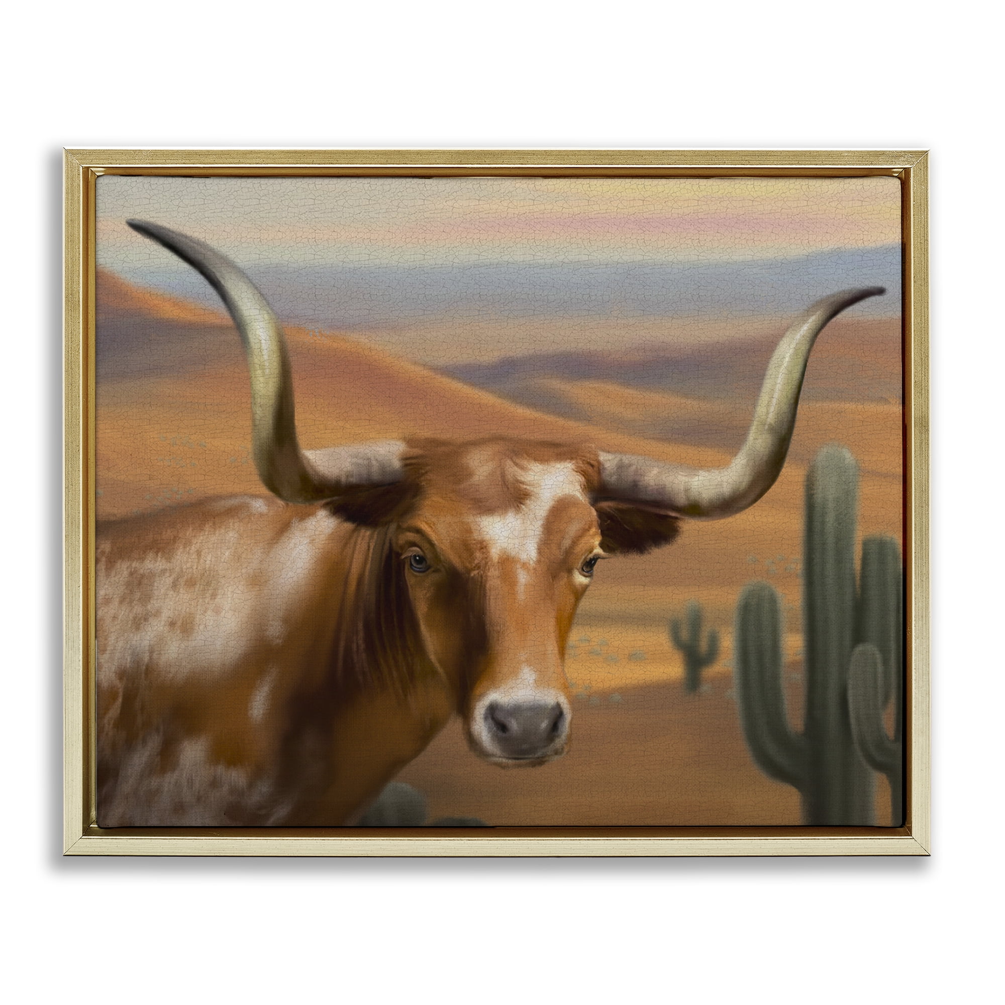 Stupell Industries Longhorn Western Landscape Gold Framed Floater Canvas Wall Art, design by Matthew Piotrowicz