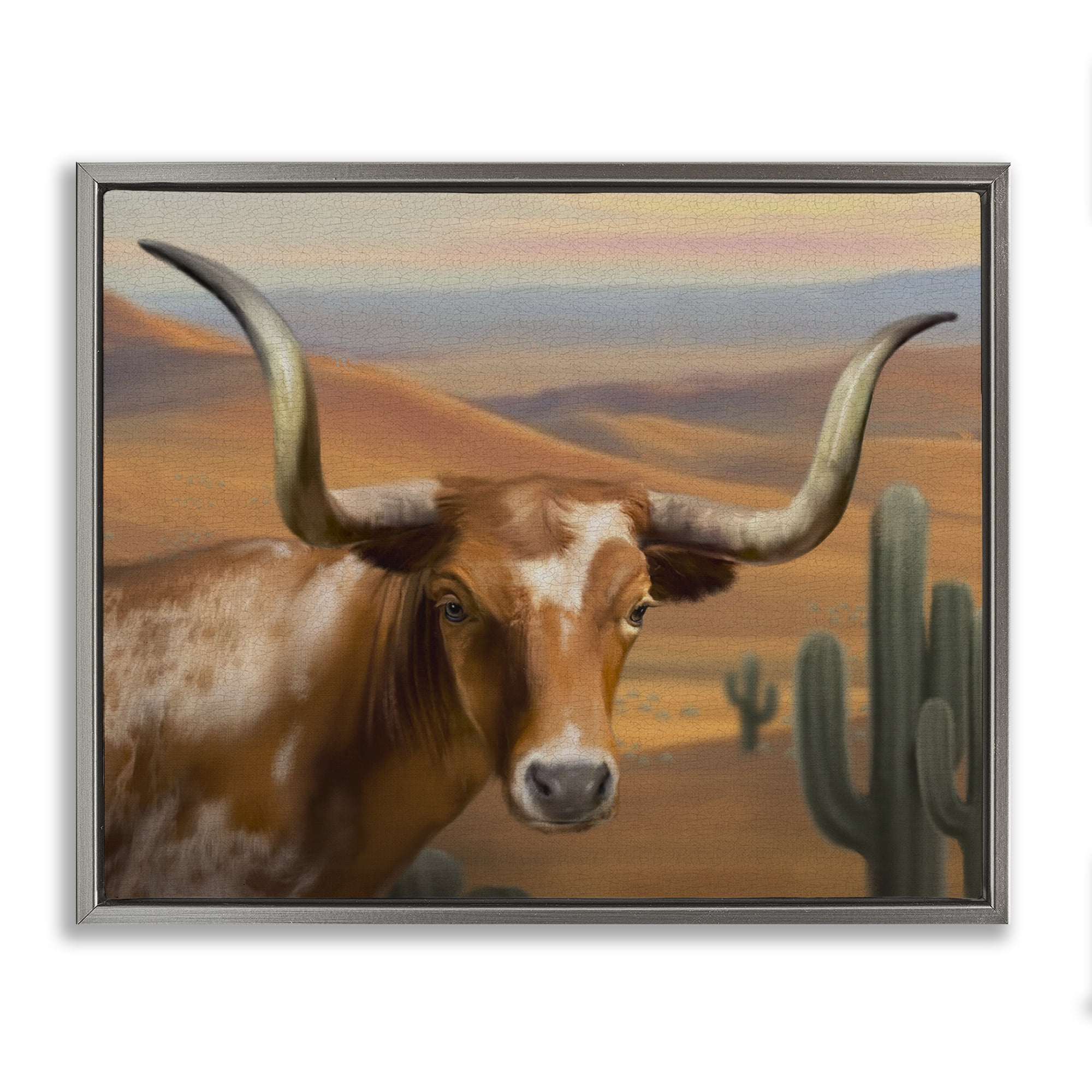 Stupell Industries Longhorn Western Landscape Gray Framed Floater Canvas Wall Art, design by Matthew Piotrowicz