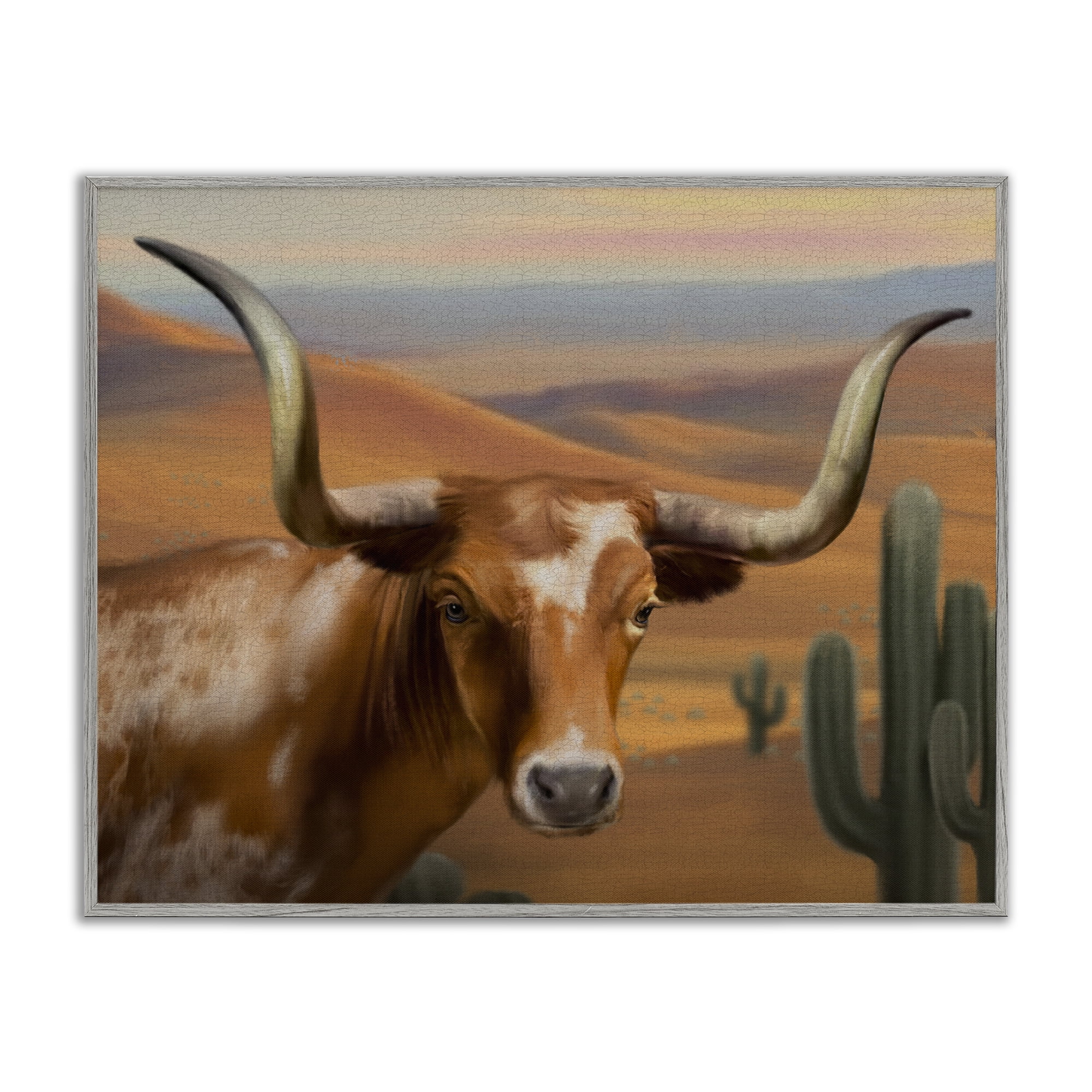 Stupell Industries Longhorn Western Landscape Gray Framed Giclee Art, design by Matthew Piotrowicz