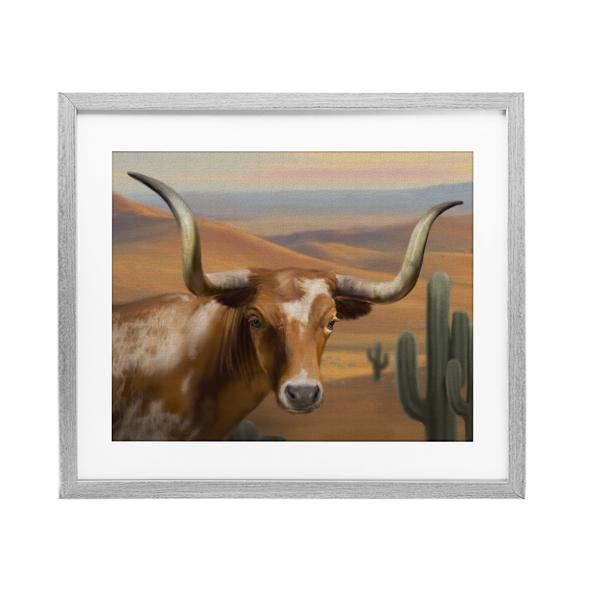 Stupell Industries Longhorn Western Landscape Gray Framed Print Under Glass, design by Matthew Piotrowicz