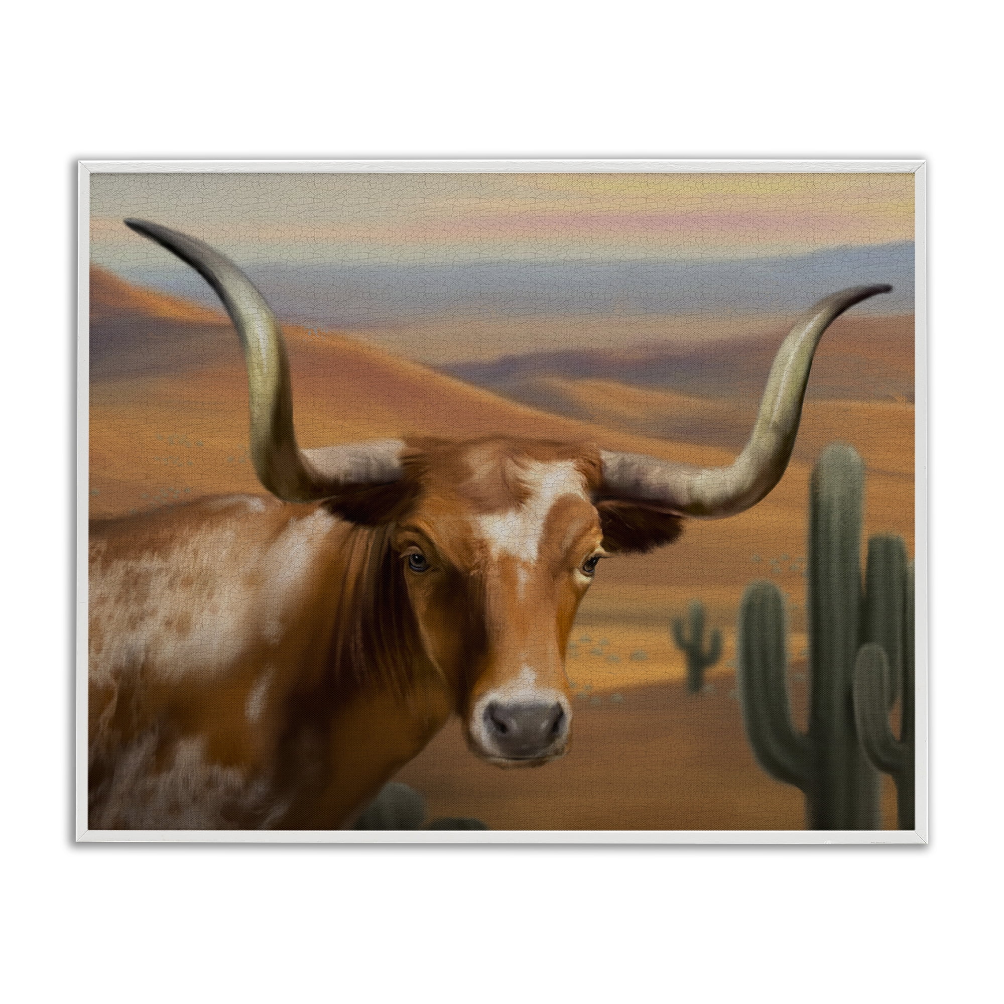 Stupell Industries Longhorn Western Landscape White Framed Giclee Art, design by Matthew Piotrowicz