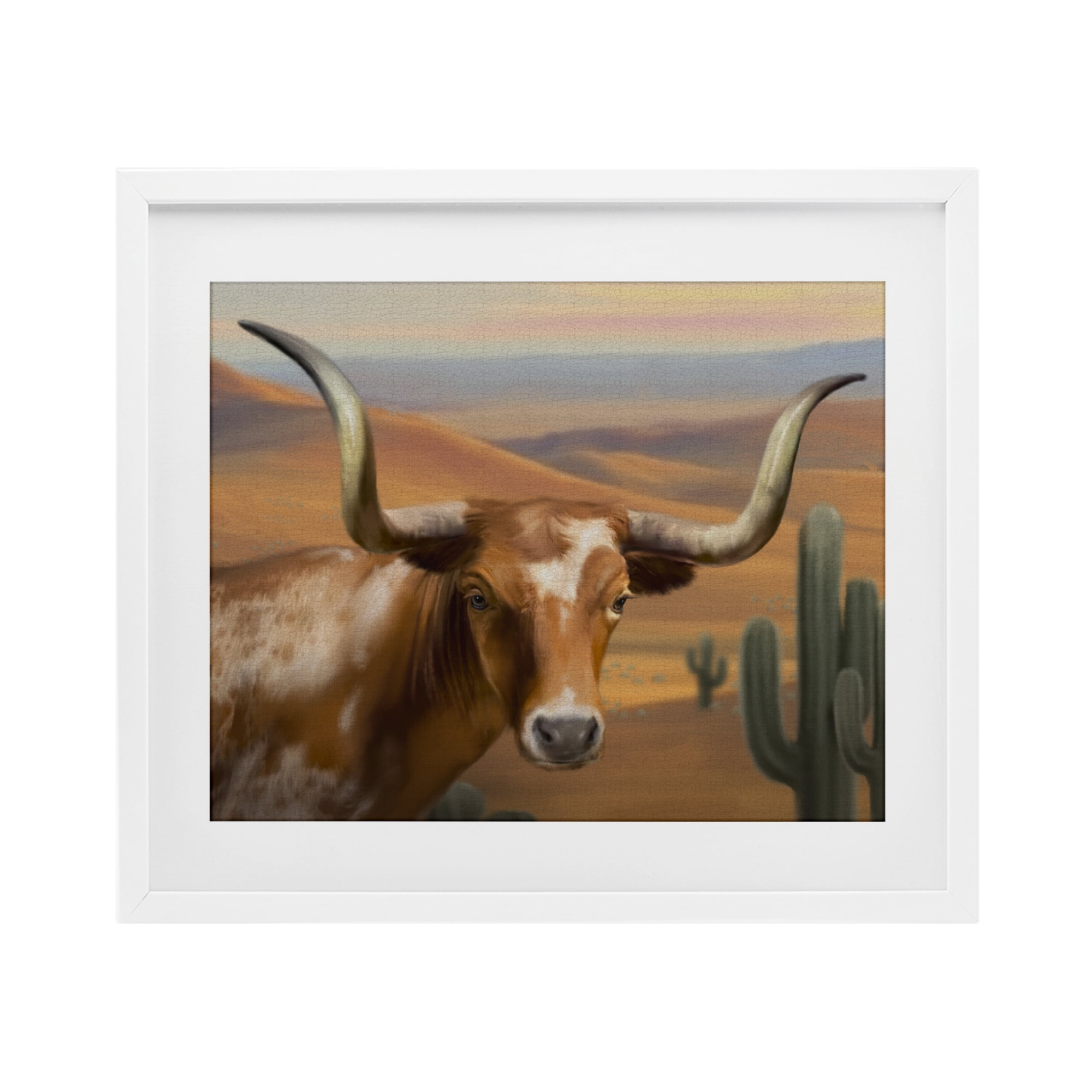 Stupell Industries Longhorn Western Landscape White Framed Print Under Glass, design by Matthew Piotrowicz