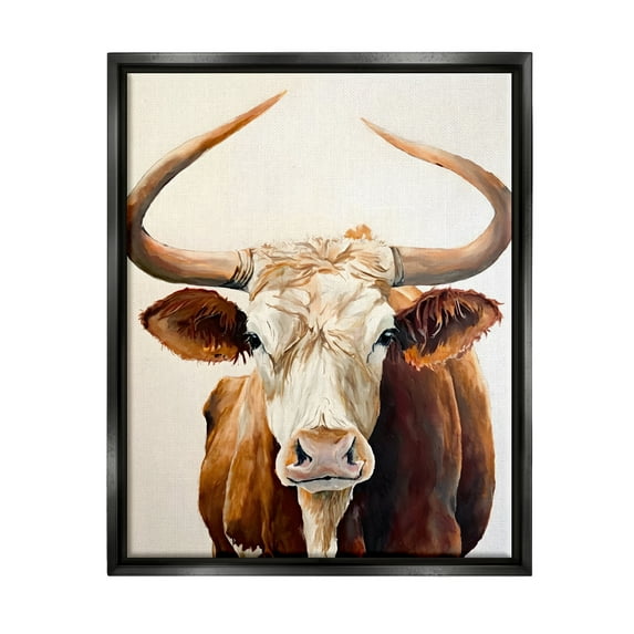 Stupell Industries Longhorn with Curved Horns Animals & Insects Painting Black Floater Framed Canvas Art Print Wall Art, 17 x 21