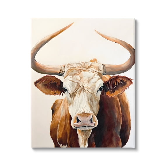 Stupell Industries Longhorn with Curved Horns Animals & Insects Painting Gallery Wrapped Canvas Art Print Wall Art, 16 x 20