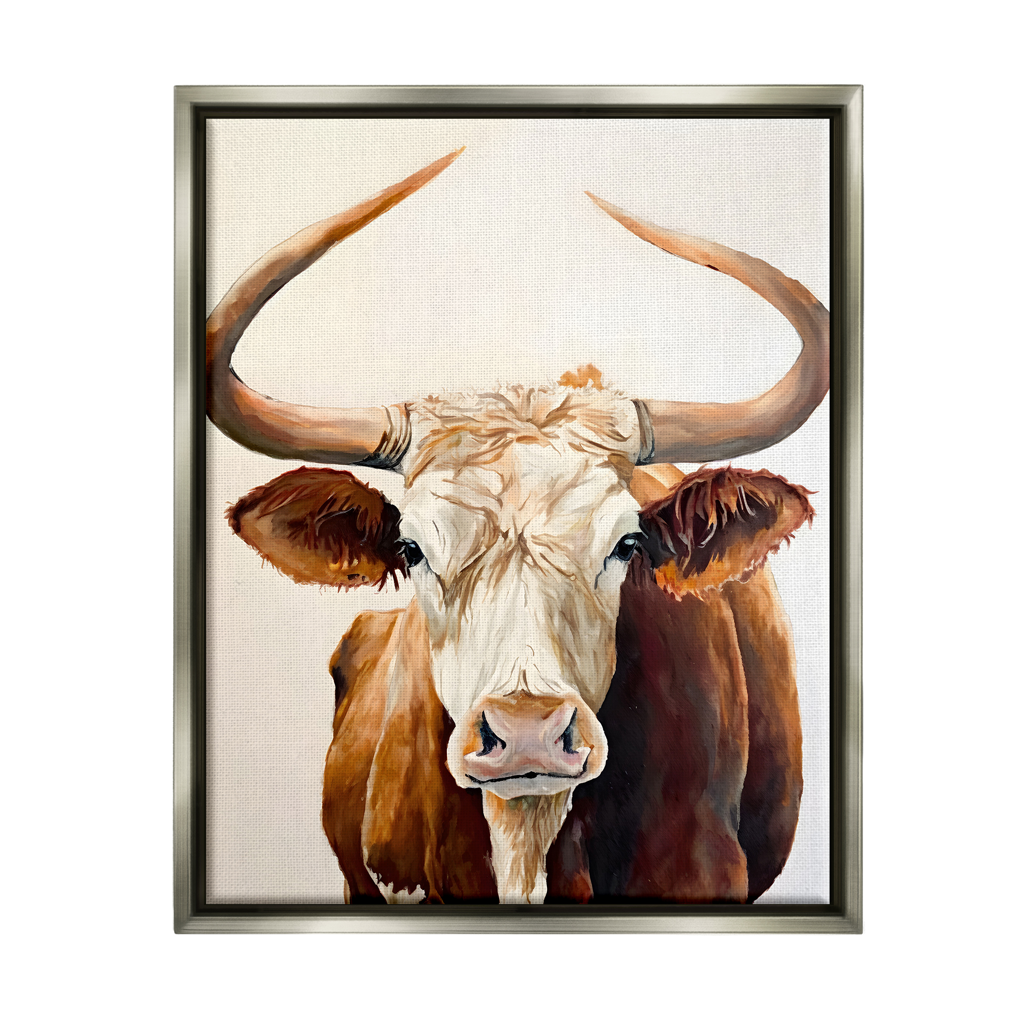 Stupell Industries Longhorn with Curved Horns Animals & Insects Painting Gray Floater Framed Canvas Art Print Wall Art, 17 x 21