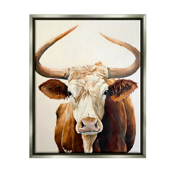 Stupell Industries Longhorn with Curved Horns Animals & Insects Painting Gray Floater Framed Canvas Art Print Wall Art, 25 x 31