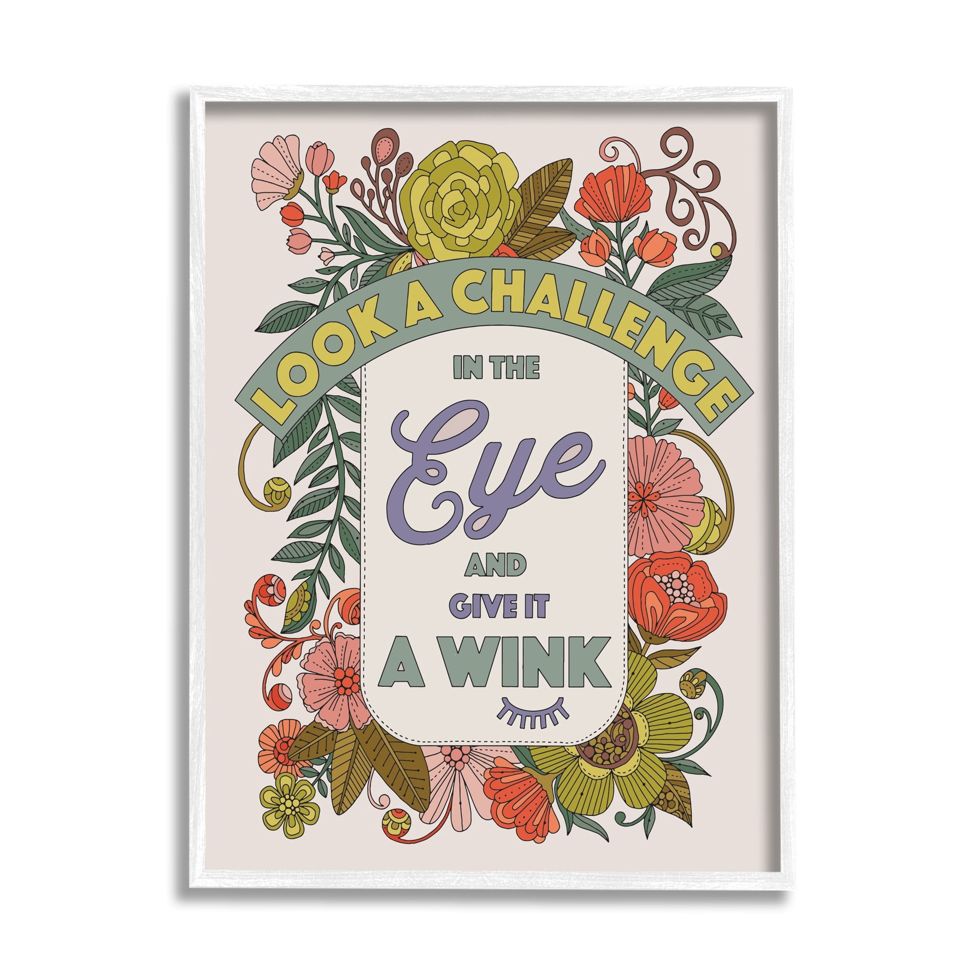 Stupell Industries Look A Challenge In The Eye Detailed Floral Patterns Graphic Art White Framed Art Print Wall Art, Design by Valentina Harper