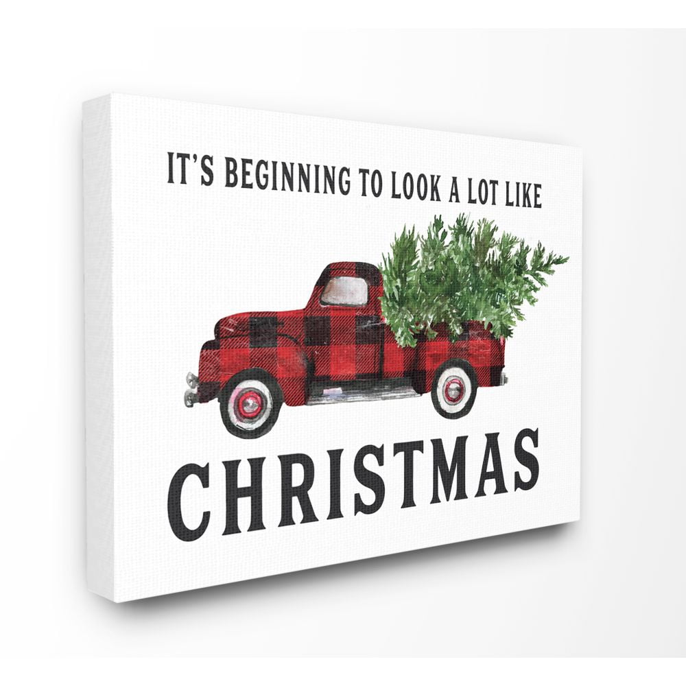Stupell Industries Look A Lot Like Christmas Plaid Truck Holiday Word DesignCanvas Wall Art By Artist Lettered and Lined