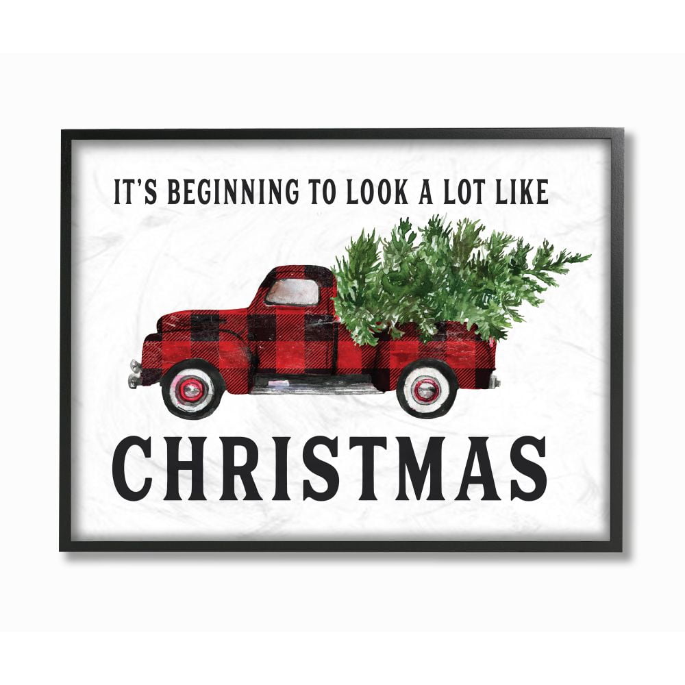 Stupell Industries Look A Lot Like Christmas Plaid Truck Holiday Word DesignFramed Wall Art By Artist Lettered and Lined