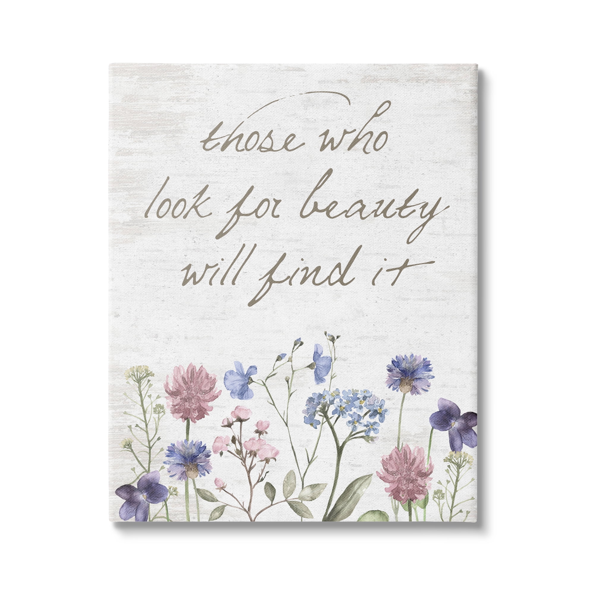 Stupell Industries Look For Beauty Inspiring Flower Blossom Calligraphy Graphic Art Gallery Wrapped Canvas Print Wall Art, Design by Lettered and Lined