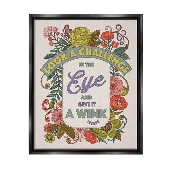 Stupell Industries Look A Challenge In The Eye Detailed Floral Patterns Graphic Art Jet Black Floating Framed Canvas Print Wall Art, Design by Valentina Harper