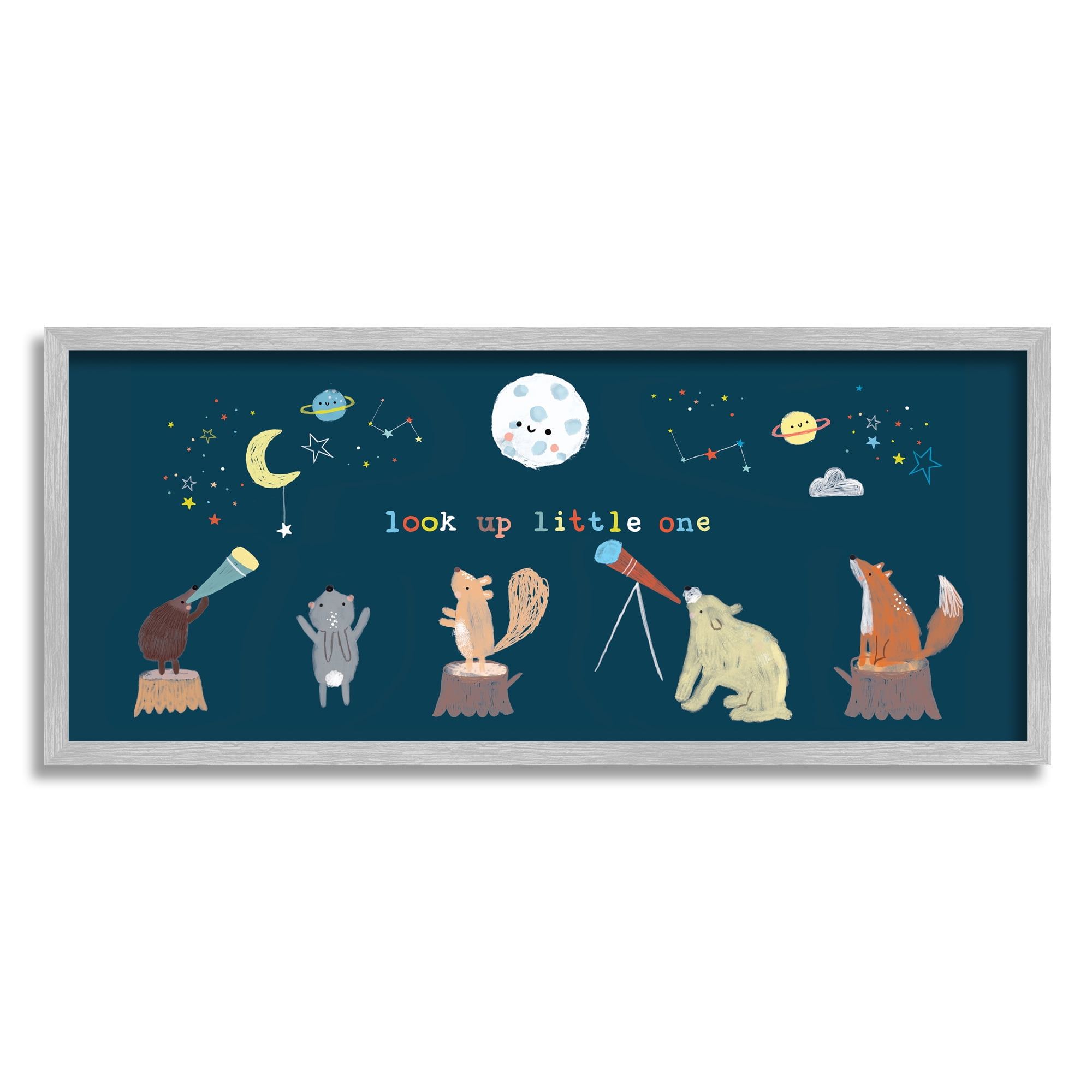 Stupell Industries Look Up Little One Forest Animals under Starry Sky, 13 x 30, Designed by Linda Birtel