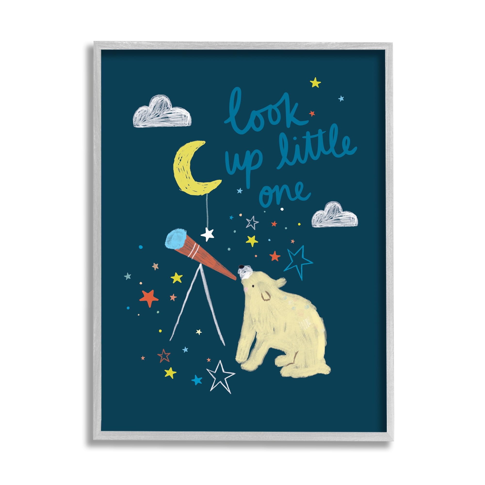 Stupell Industries Look Up Little One Phrase Kid's Telescope Bear, 11 x 14, Designed by Linda Birtel