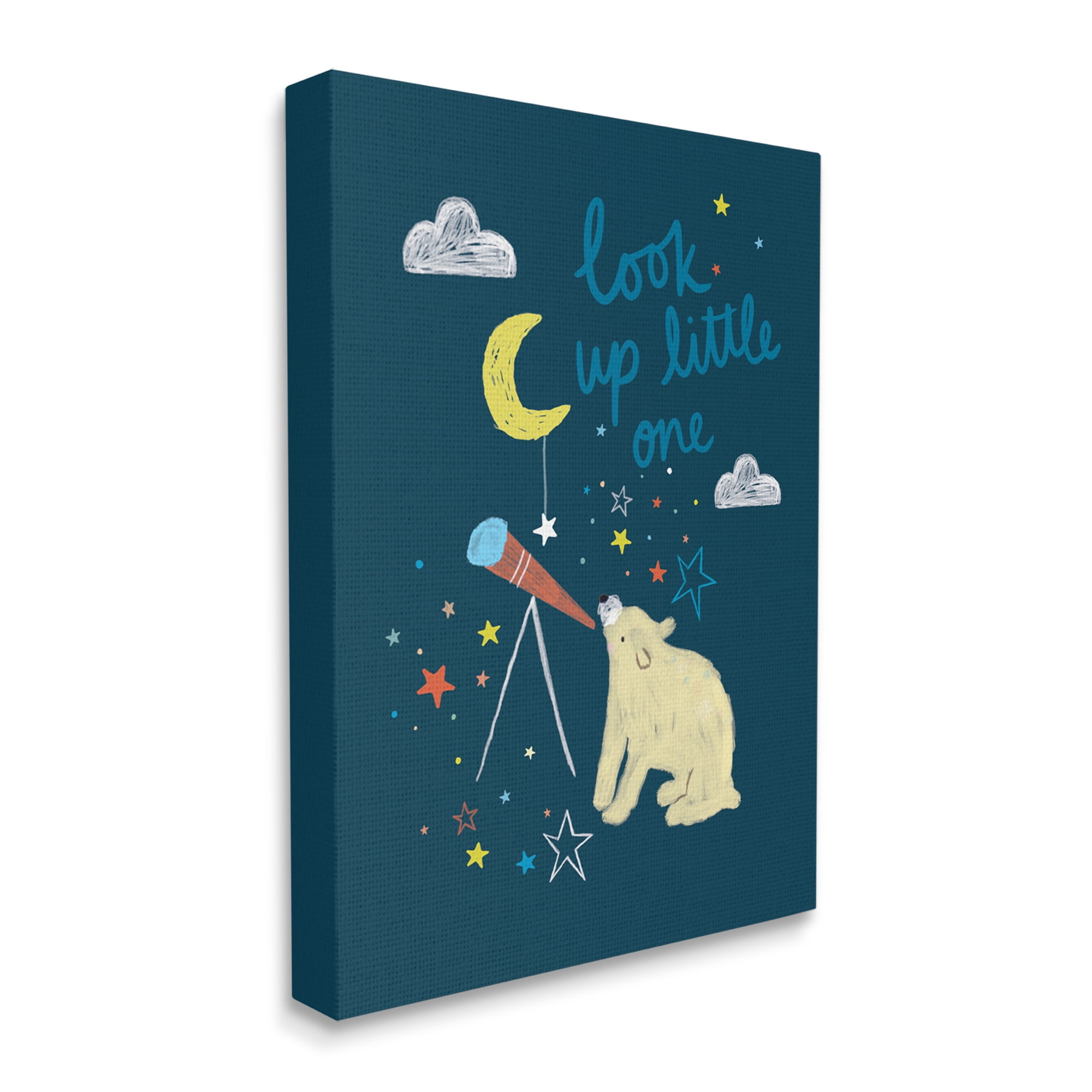 Stupell Industries Look Up Little One Phrase Kid's Telescope Bear, 16 x 20, Designed by Linda Birtel