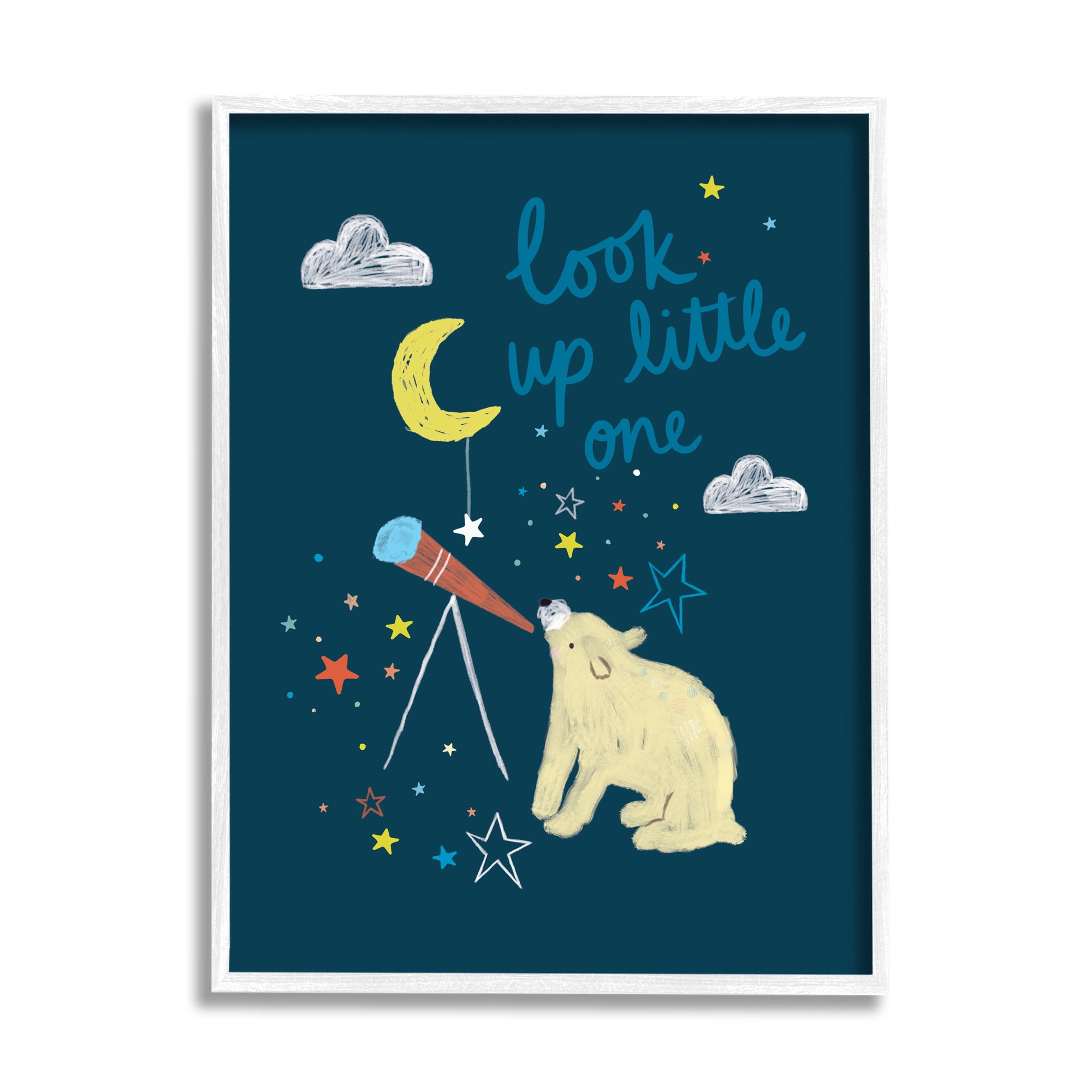 Stupell Industries Look Up Little One Phrase Kid's Telescope Bear, 24 x 30, Designed by Linda Birtel