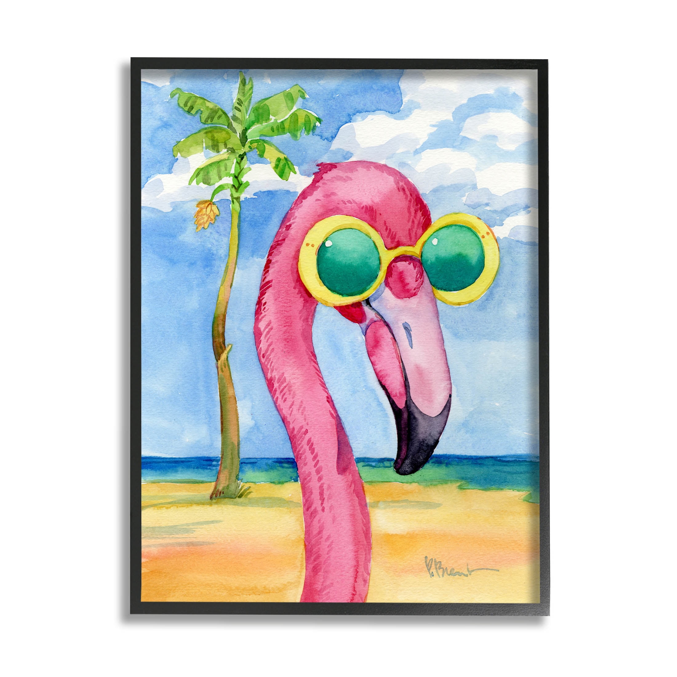 Stupell Industries Looking Good Flamingo Tropical Painting Black Framed Art Print Wall Art, Design by Paul Brent