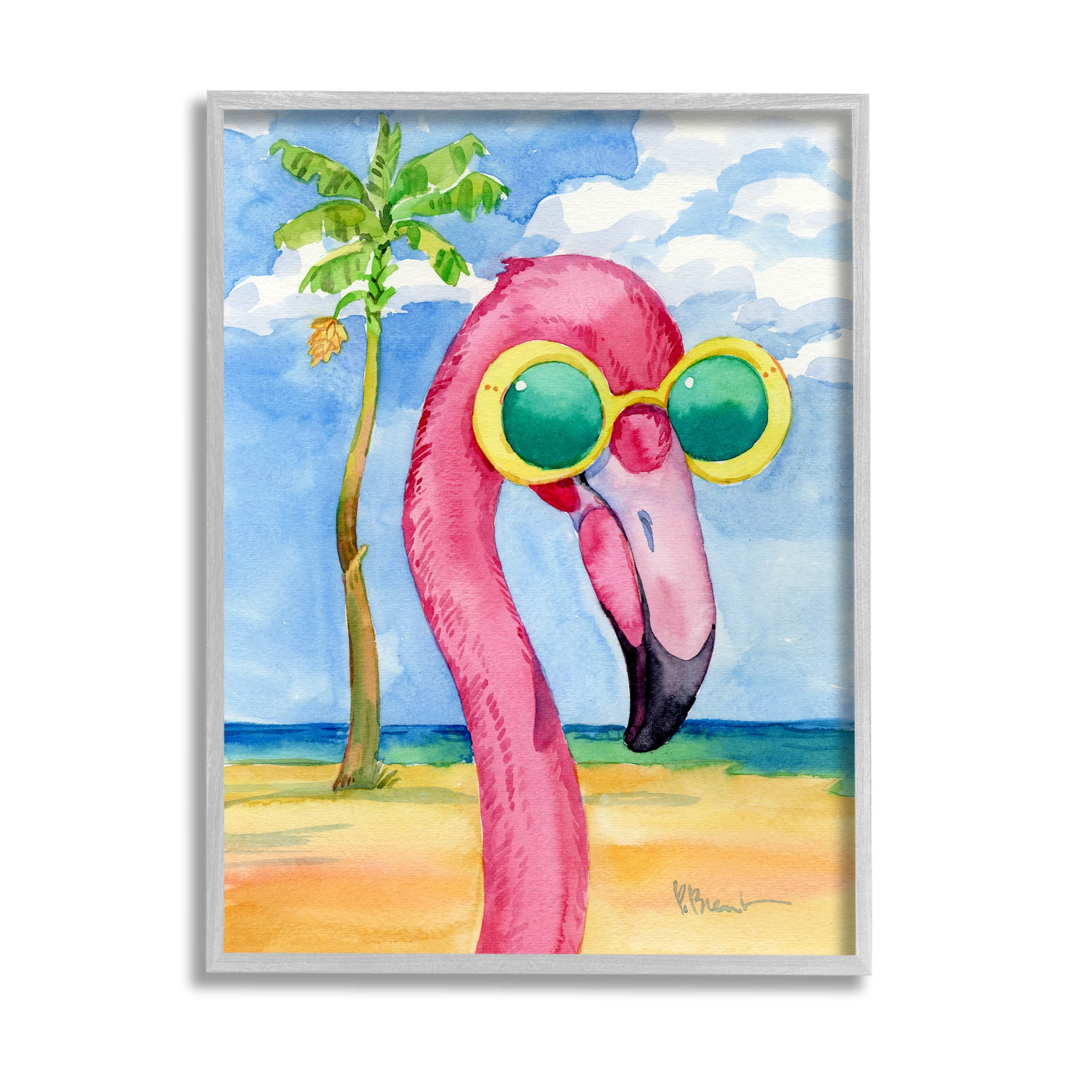 Tropical Flamingo Landscape Print in Gray Wood Frame, 24 x 30
