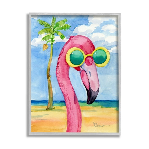 Stupell Industries Looking Good Flamingo Tropical Painting Gray Framed Art Print Wall Art, Design by Paul Brent