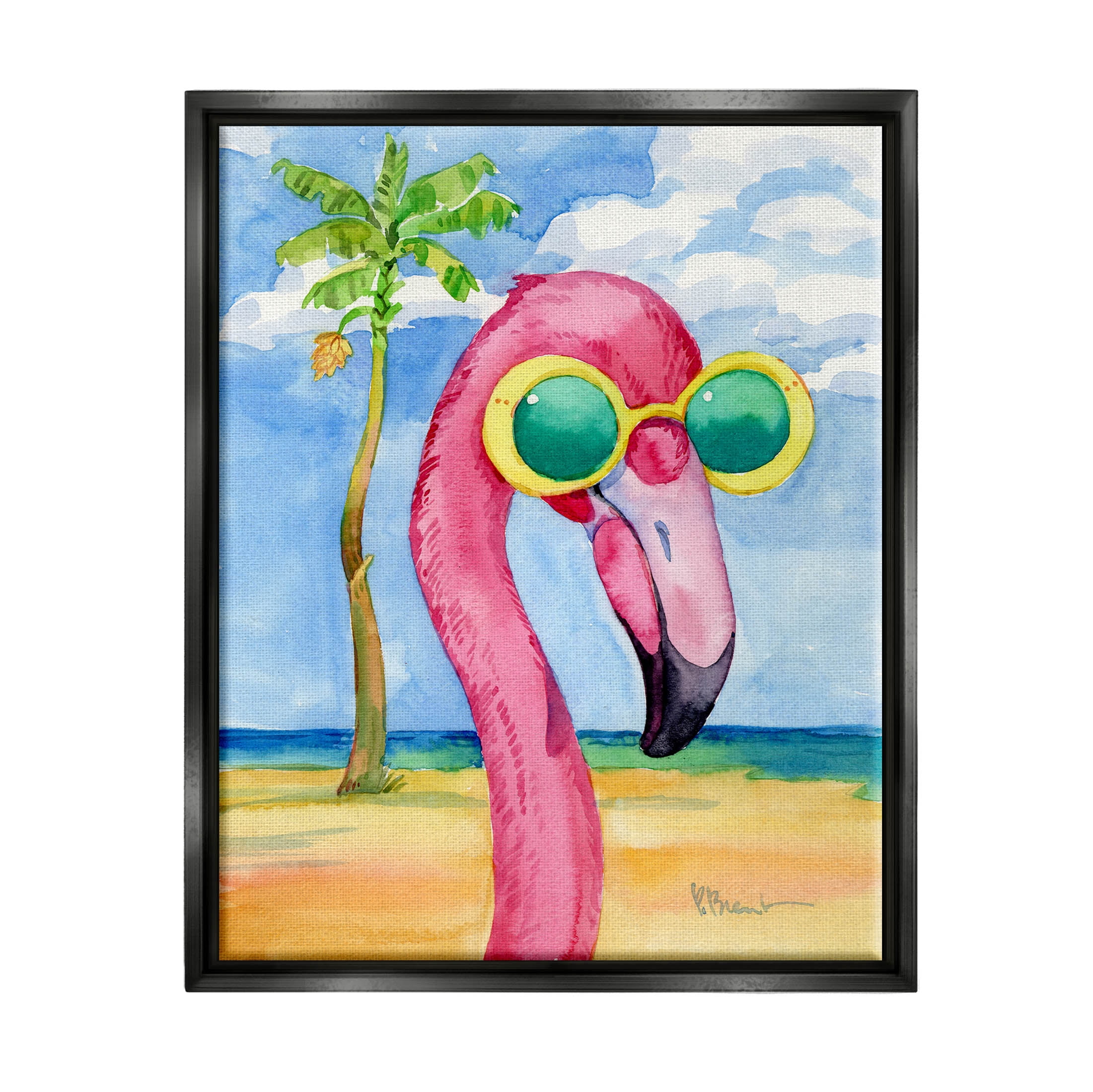 Stupell Industries Looking Good Flamingo Tropical Painting Jet Black Floating Framed Canvas Print Wall Art, Design by Paul Brent
