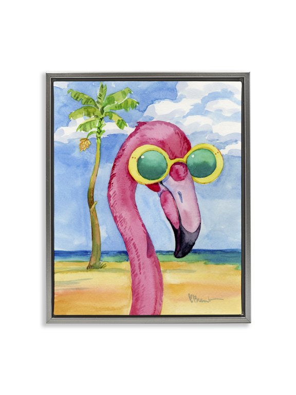 Industries Coastal Looking Good Flamingo Tropical Gray Floating Frame Canvas Art, 25 x 31, by Paul Brent