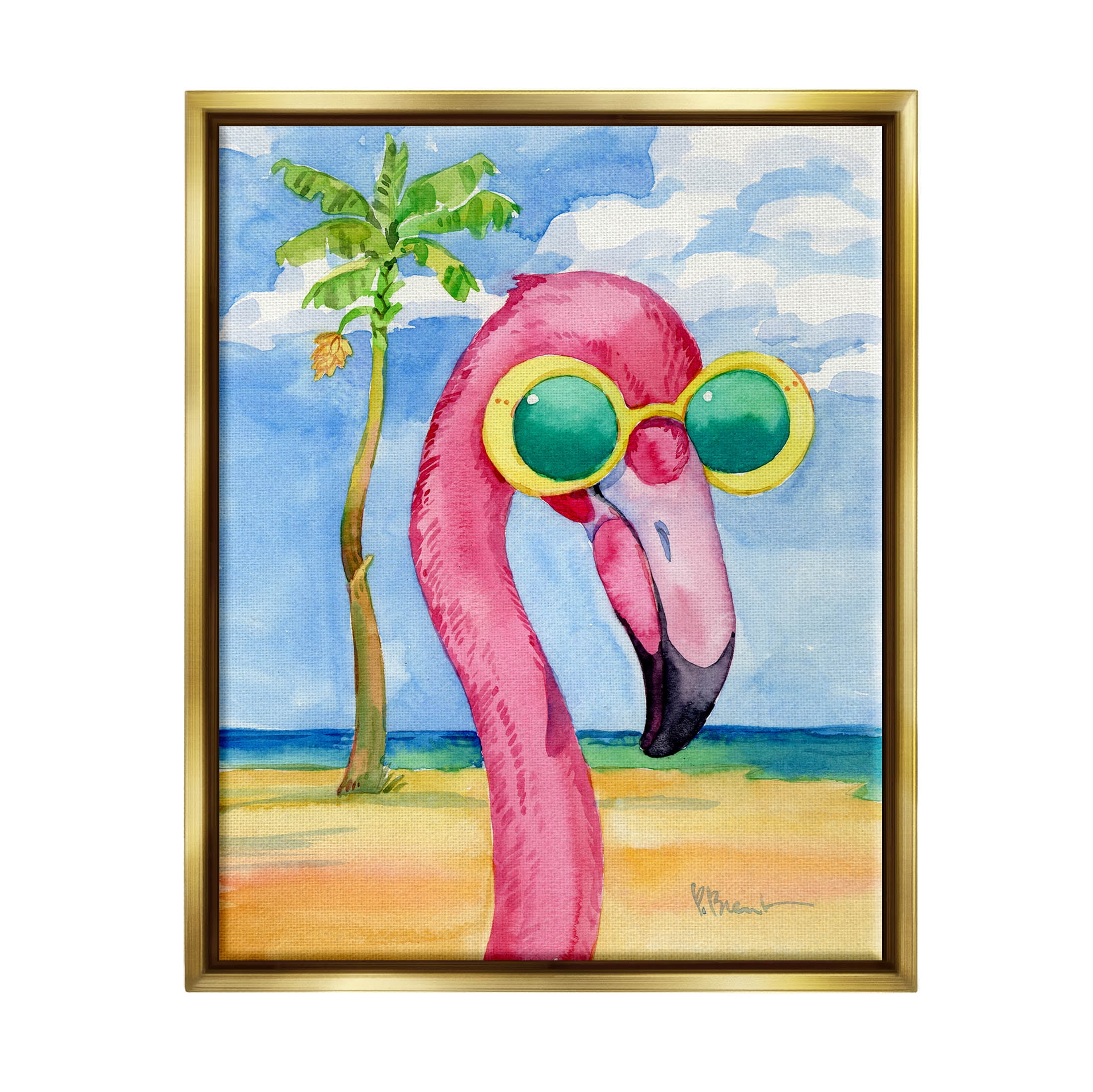 Tropical Flamingo Pink Canvas Print with Gold Frame, 17 x 21