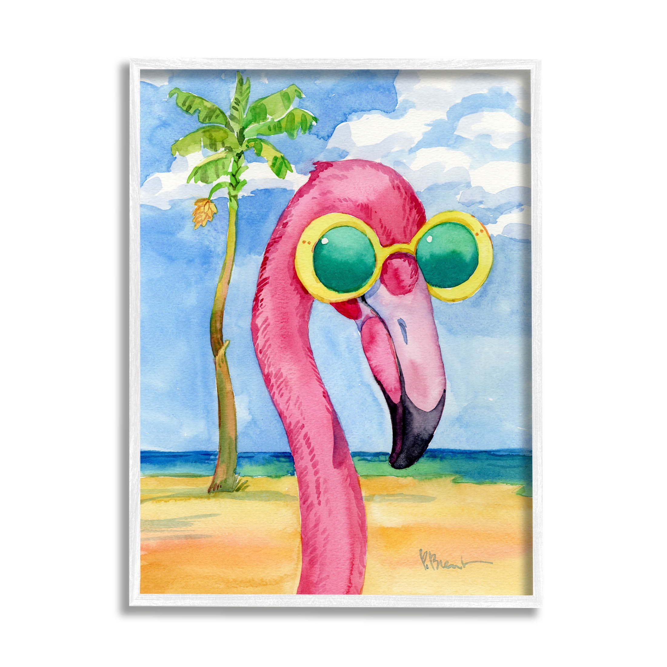 Stupell Industries Looking Good Flamingo Tropical Painting White Framed Art Print Wall Art, Design by Paul Brent