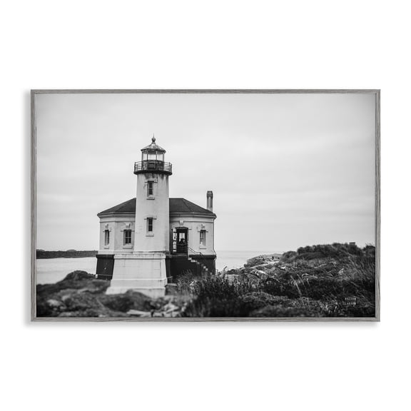 Stupell Industries Looking Out Lighthouse Buildings & Architecture Photography Gray Framed Art Print Wall Art, 30 x 20