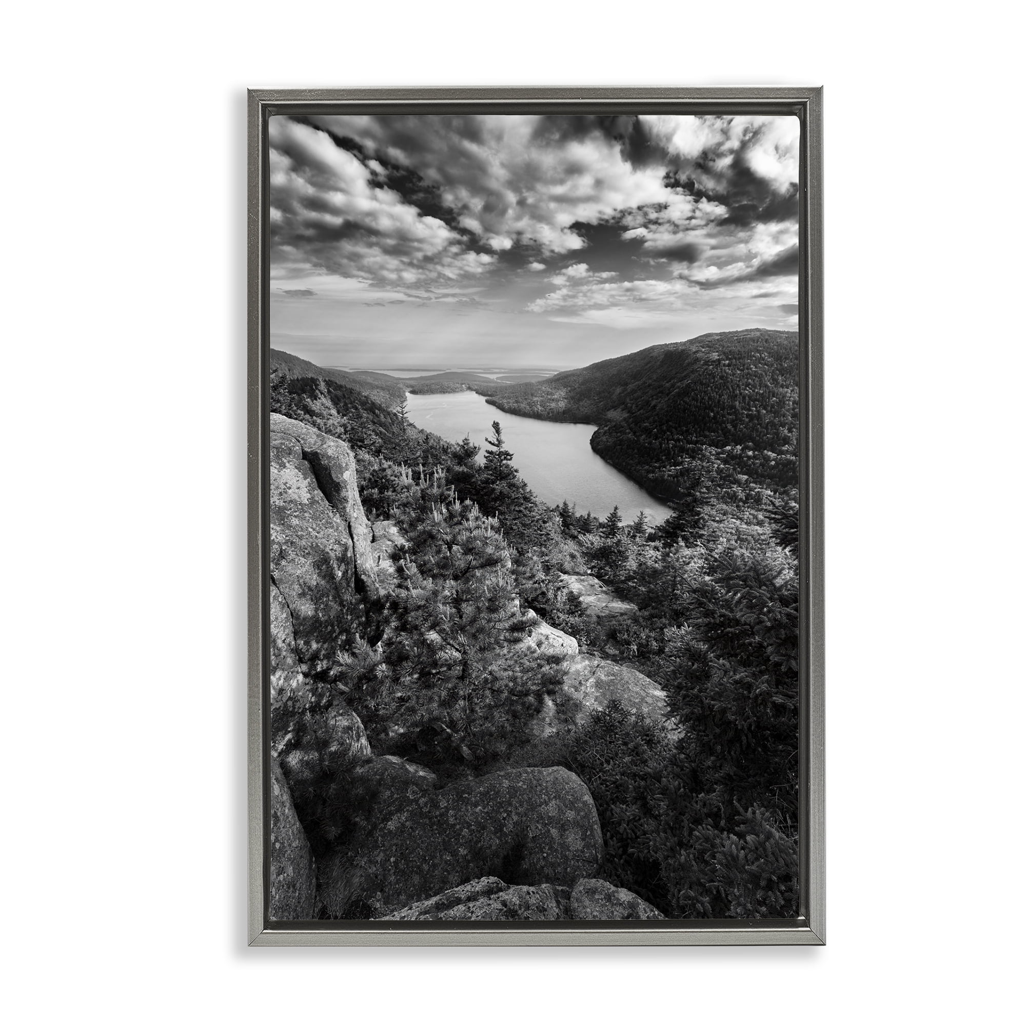 Stupell Industries Looking Over Cliffs Landscape Landscape & Nature Photography Gray Floater Framed Canvas Art Print Wall Art, 17 x 25