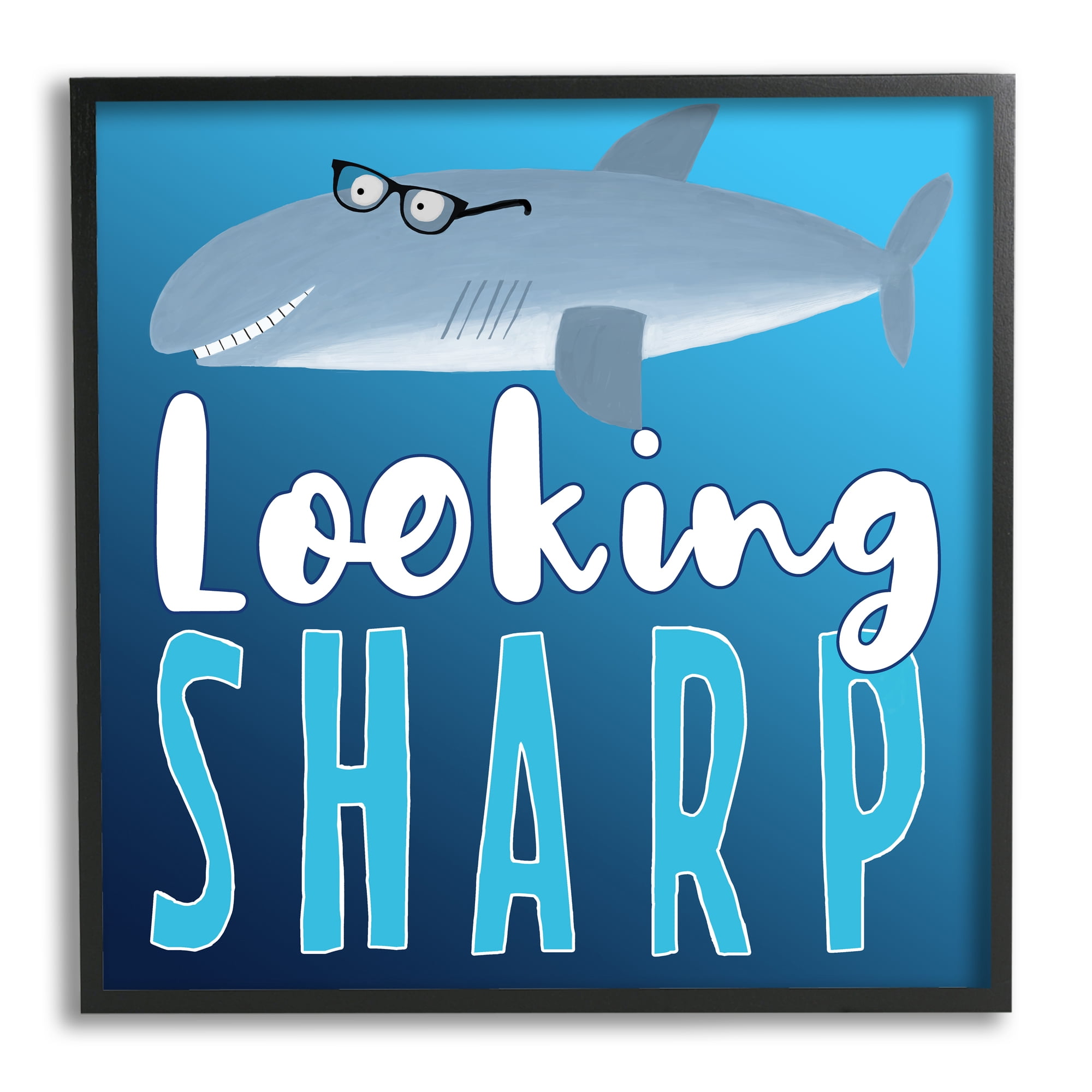 Stupell Industries Looking Sharp Shark Animals & Insects Painting Black Framed Art Print Wall Art, 17 x 17
