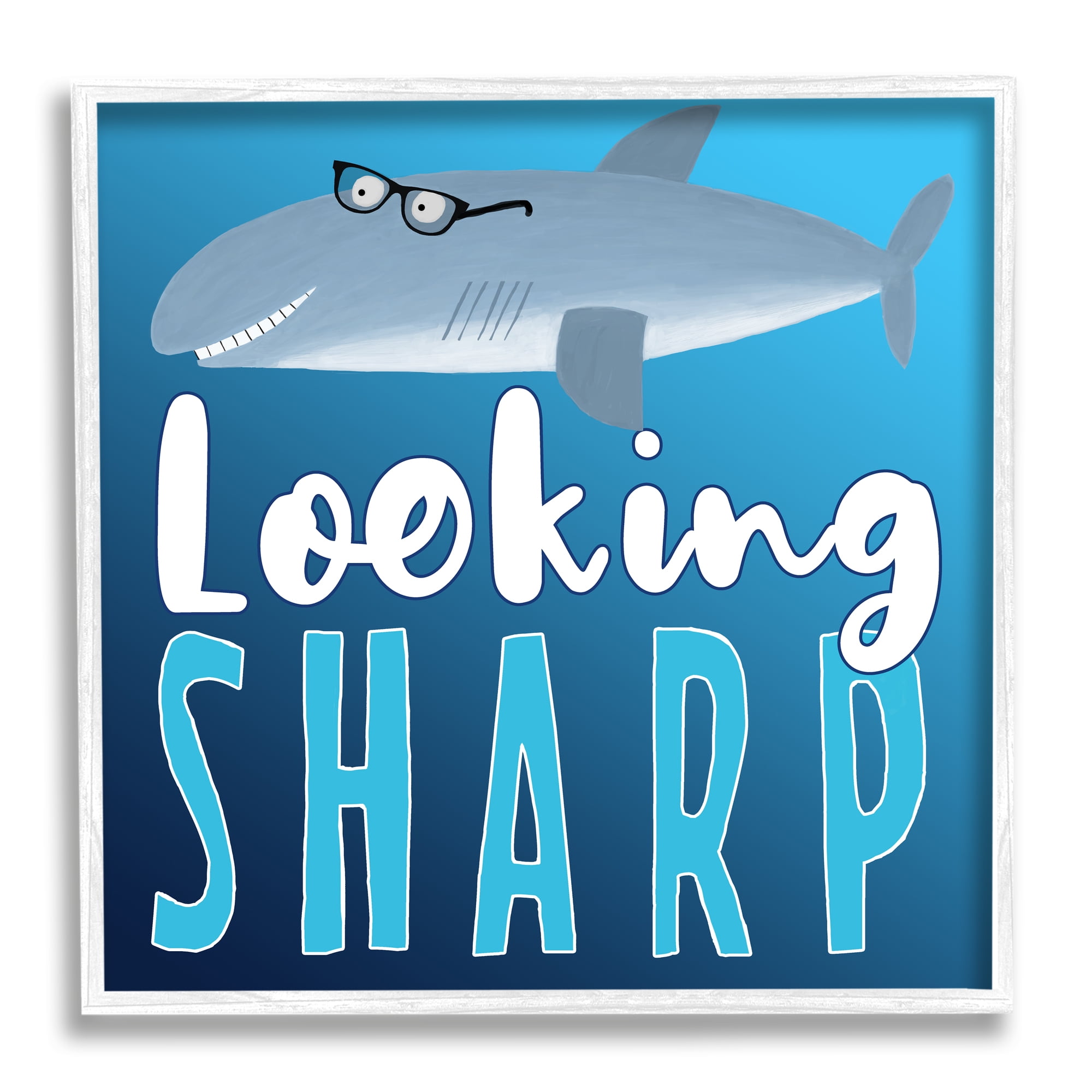 Stupell Industries Looking Sharp Shark Animals & Insects Painting White Framed Art Print Wall Art, 12 x 12
