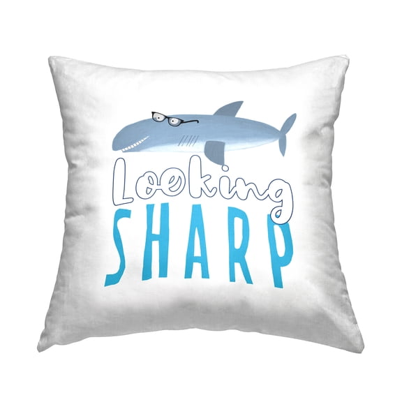 Stupell Industries Looking Sharp Shark Phrase Square Decorative Printed Throw Pillow, 18 x 18
