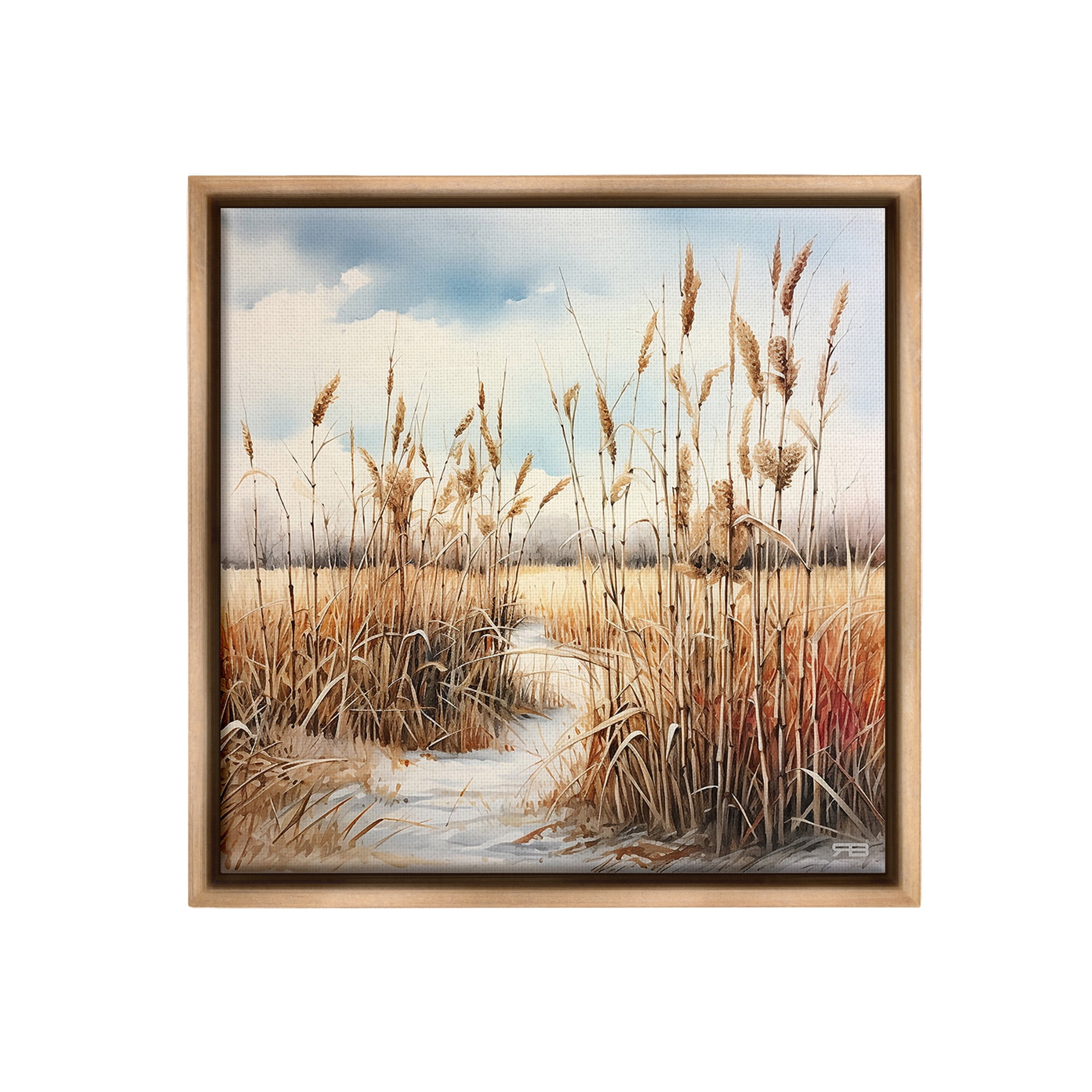 Stupell Industries Looming Beach Reeds Landscape Painting Brown Floater Framed Canvas Art Print Wall Art, 18 x 18