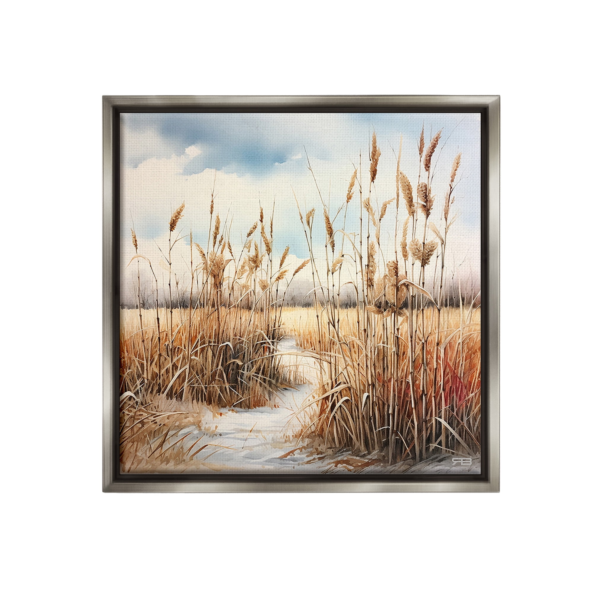 Stupell Industries Looming Beach Reeds Landscape Painting Gray Floater Framed Canvas Art Print Wall Art, 25 x 25