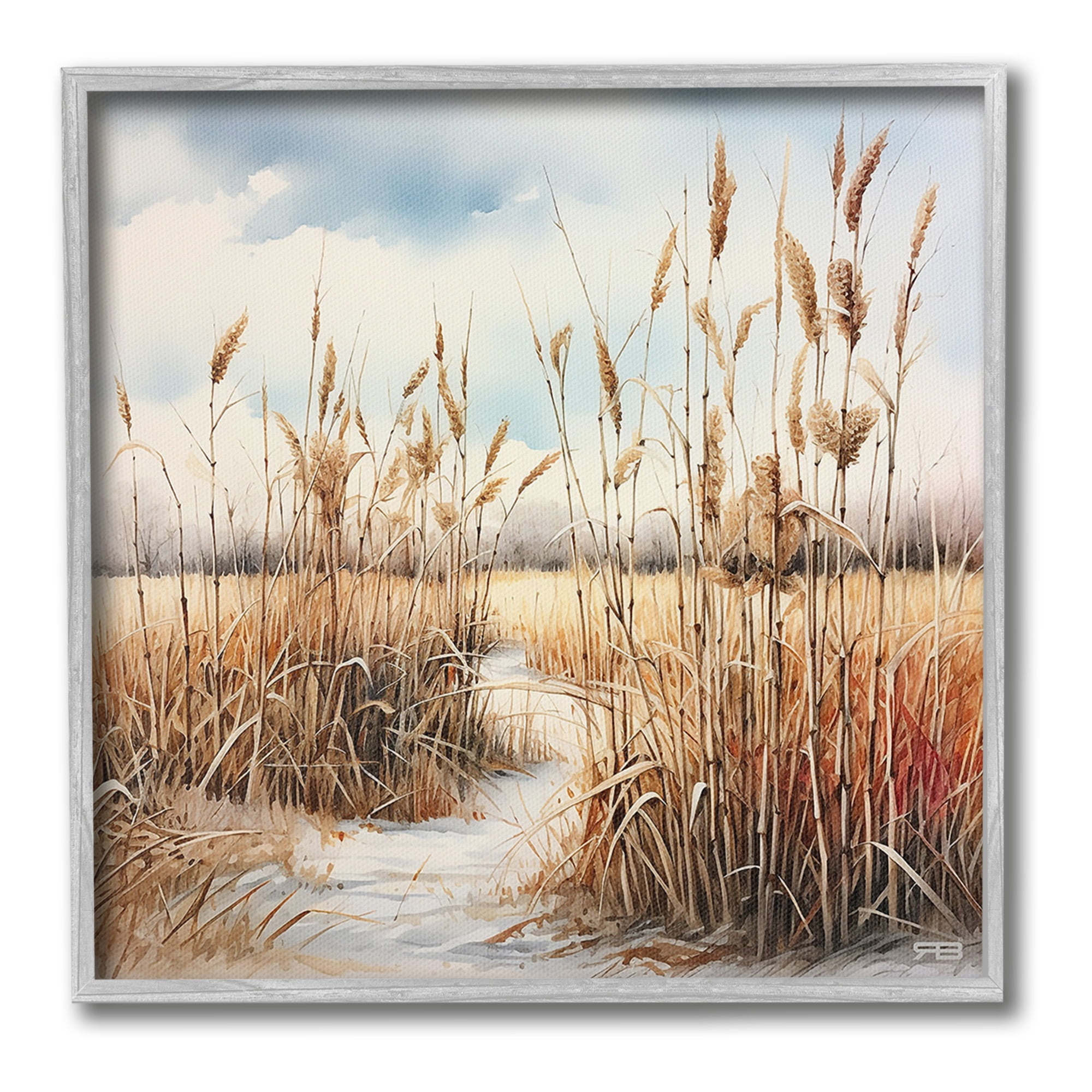 Stupell Industries Looming Beach Reeds Landscape Painting Gray Framed Art Print Wall Art, 24 x 24