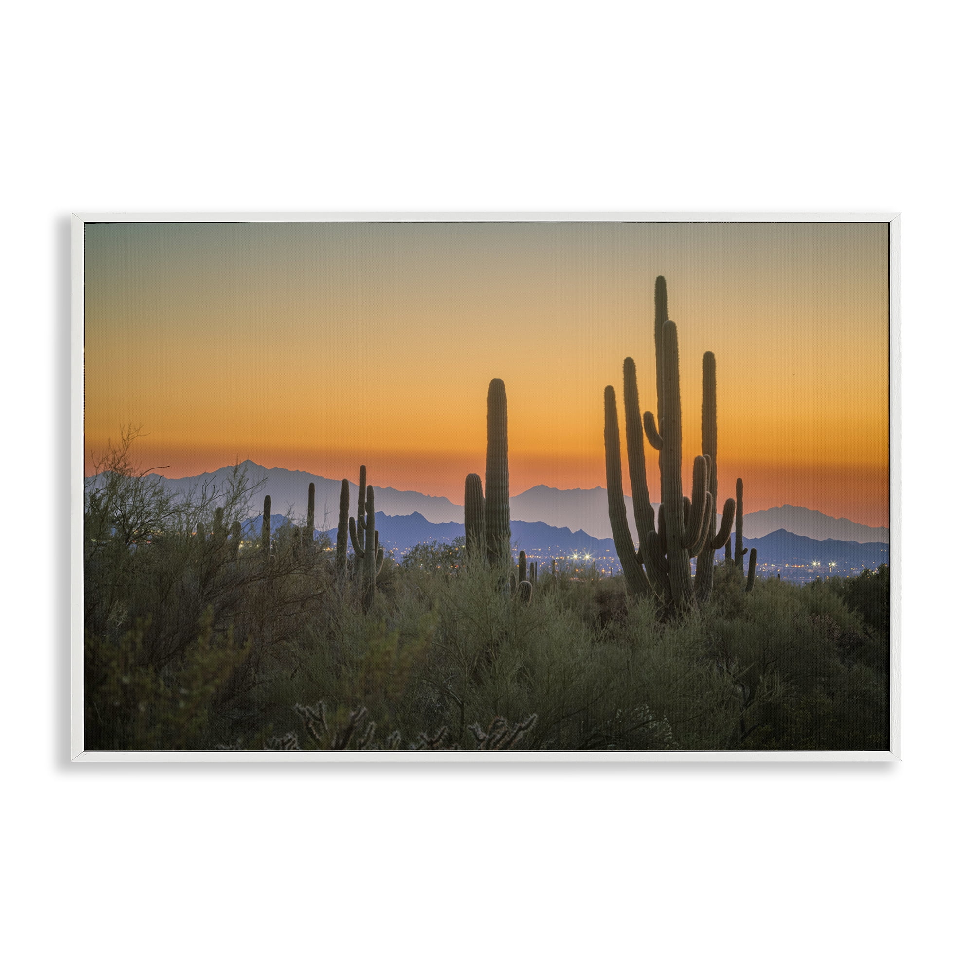 Stupell Industries Looming Cacti Sunset Landscape & Nature Photography White Framed Art Print Wall Art, 30 x 20