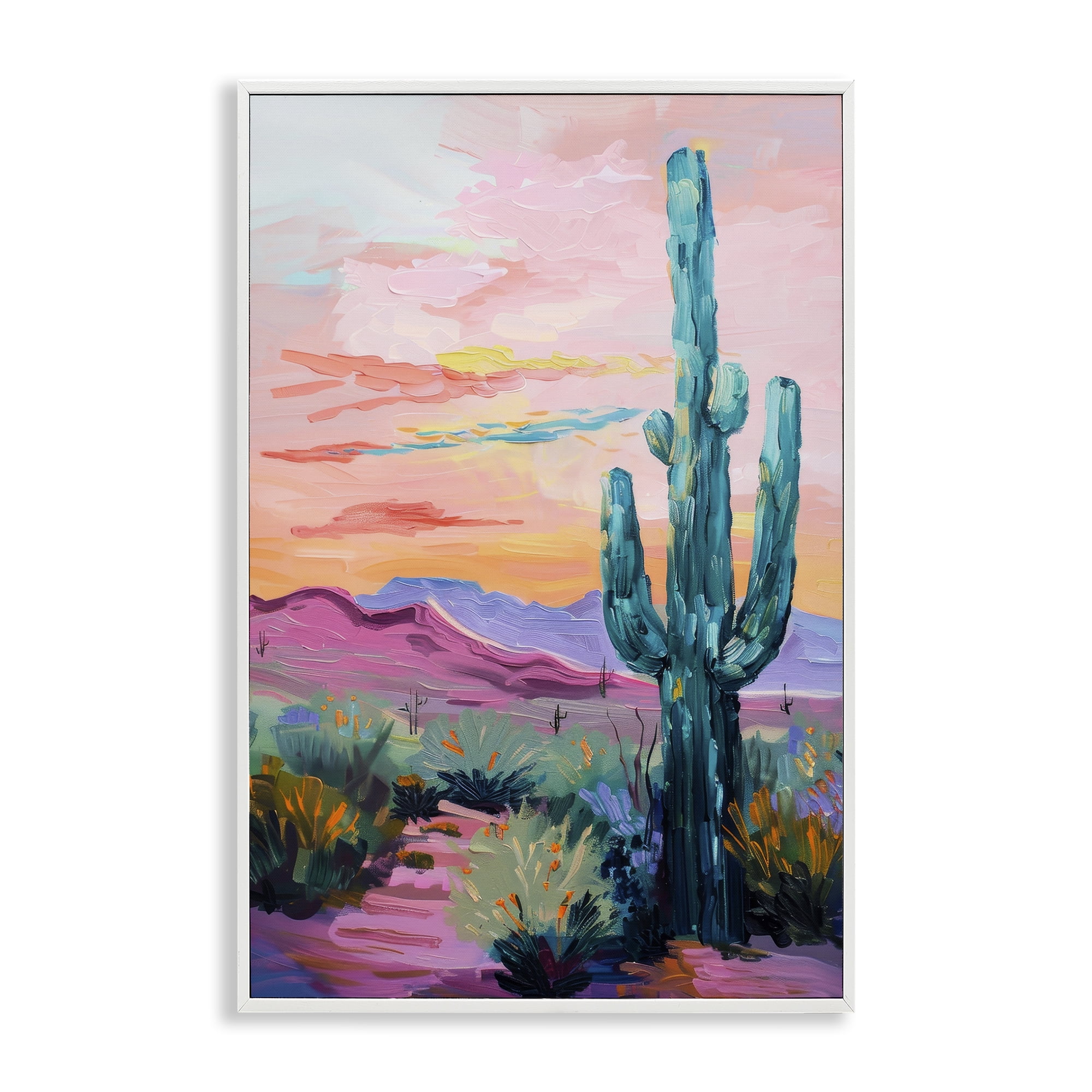 Stupell Industries Looming Cactus Pastel Sky Landscape & Nature Painting White Framed Art Print Wall Art, 12 x 18