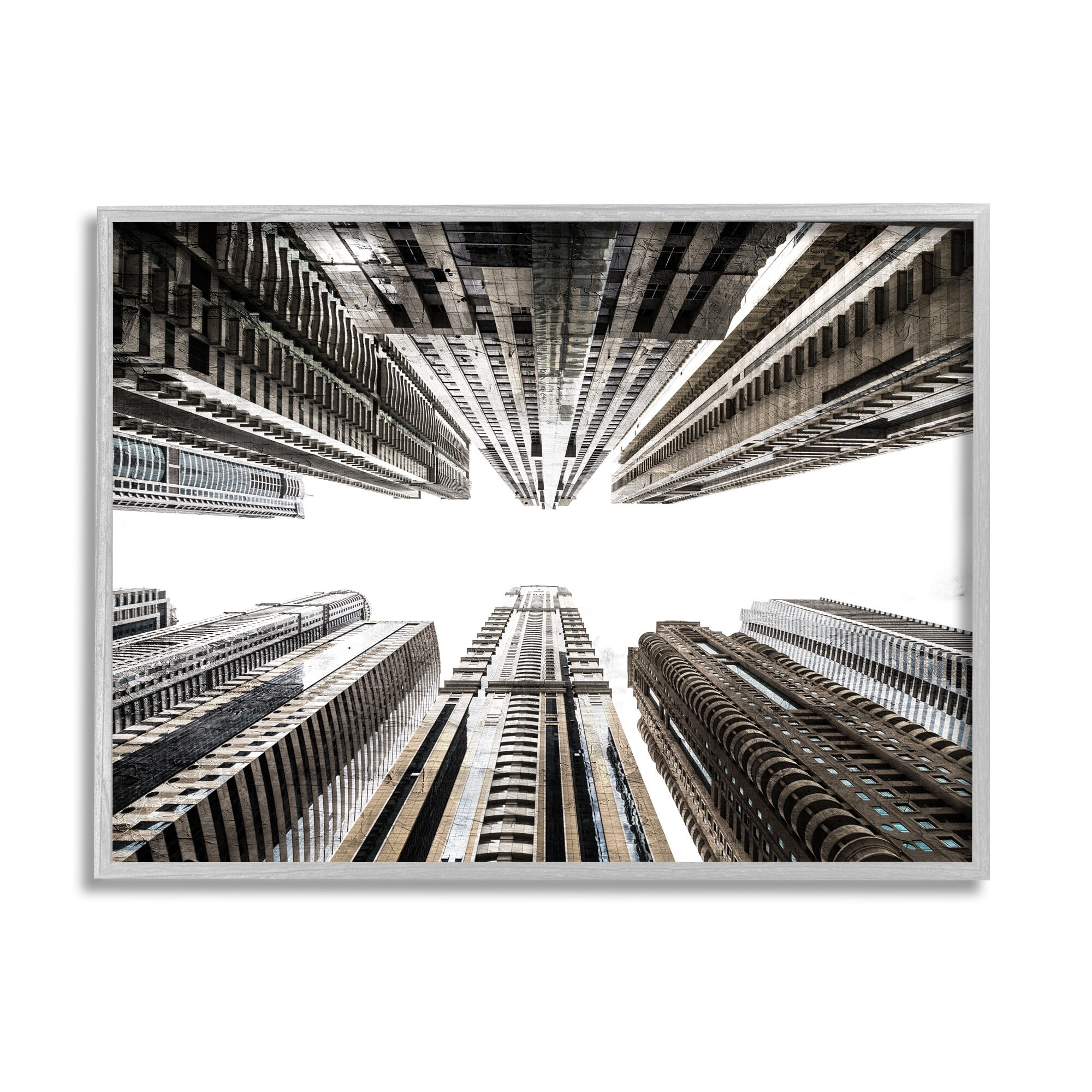 Stupell Industries Looming City Buildings Looking Up Urban Architecture Photograph Gray Framed Art Print Wall Art, Design by Kim Allen