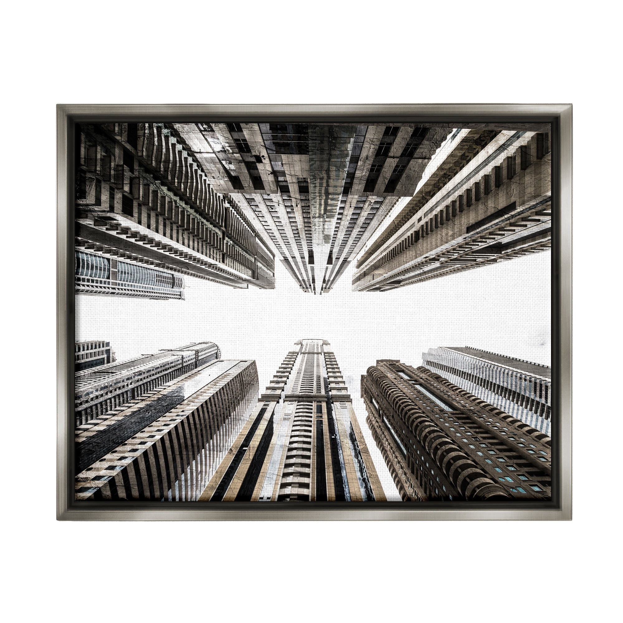 Stupell Industries Looming City Buildings Looking Up Urban Architecture Photograph Luster Gray Floating Framed Canvas Print Wall Art, Design by Kim Allen