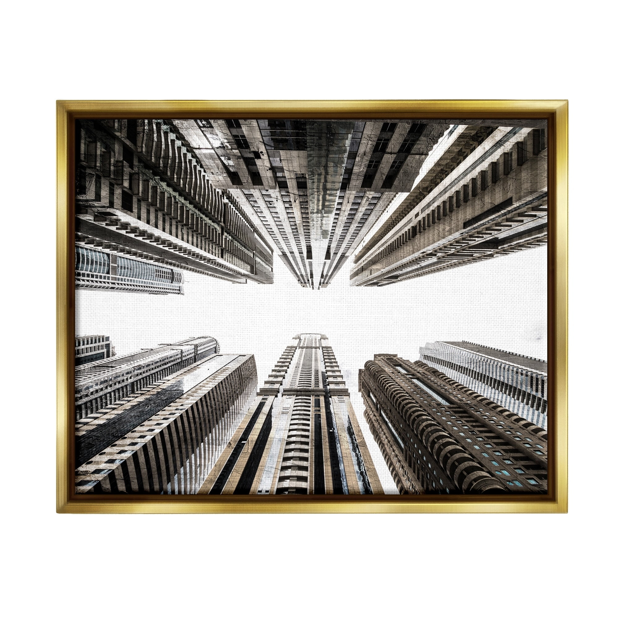 Stupell Industries Looming City Buildings Looking Up Urban Architecture Photograph Metallic Gold Floating Framed Canvas Print Wall Art, Design by Kim Allen