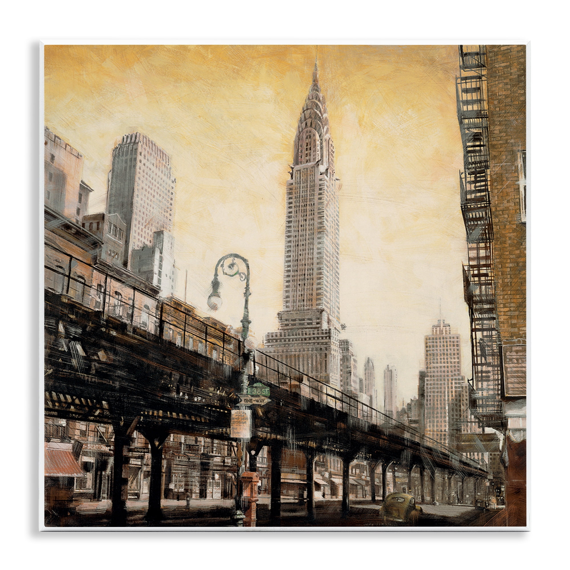 Stupell Industries Looming City Towers Scenic & Cityscapes Painting Unframed Art Print Wall Art, 12 x 12