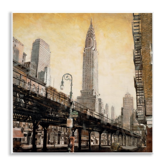 Stupell Industries Looming City Towers Scenic & Cityscapes Painting Unframed Art Print Wall Art, 12 x 12